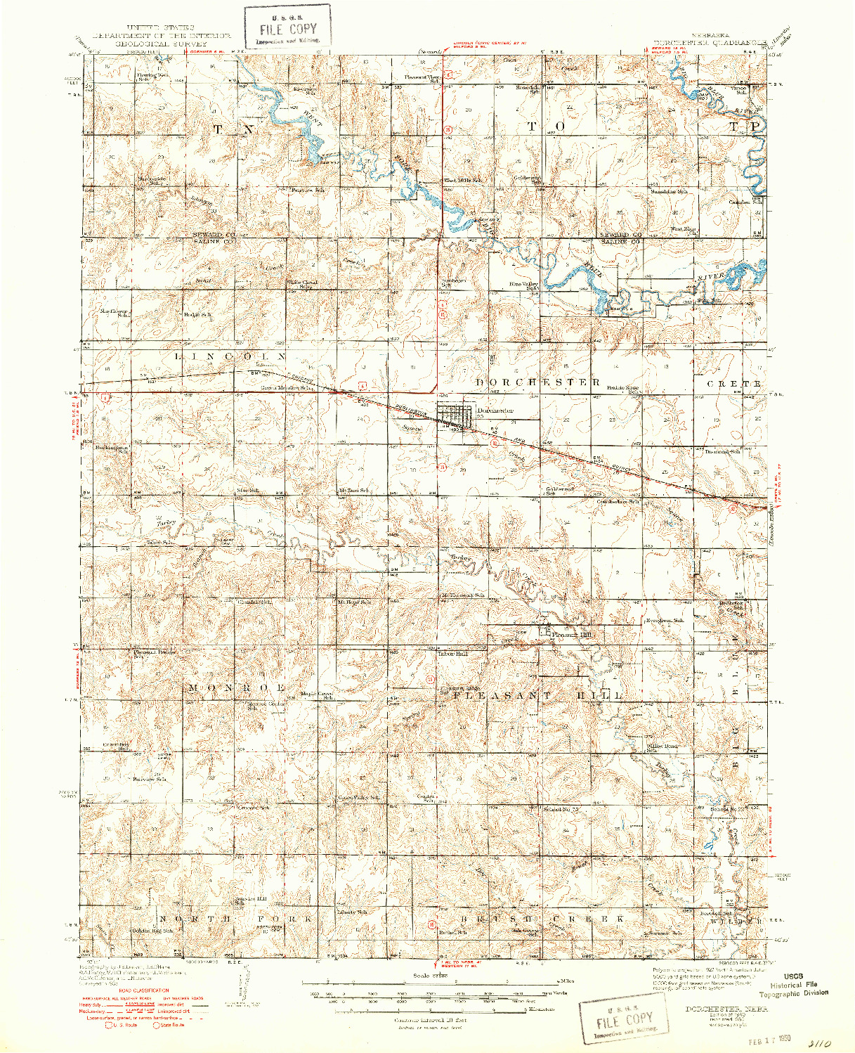 USGS 1:62500-SCALE QUADRANGLE FOR DORCHESTER, NE 1940