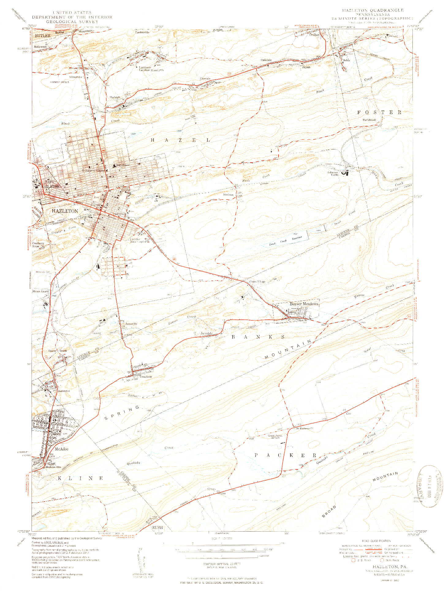 USGS 1:24000-SCALE QUADRANGLE FOR HAZLETON, PA 1950