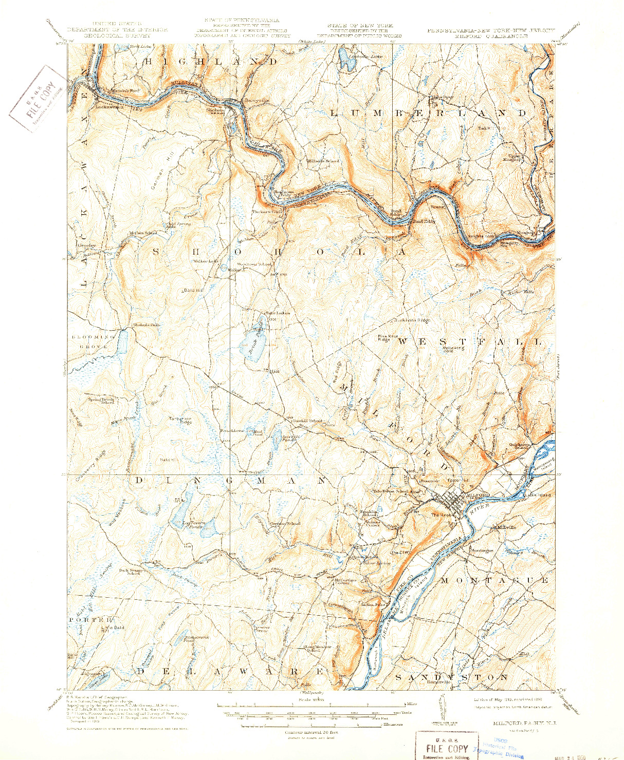 USGS 1:62500-SCALE QUADRANGLE FOR MILFORD, PA 1915