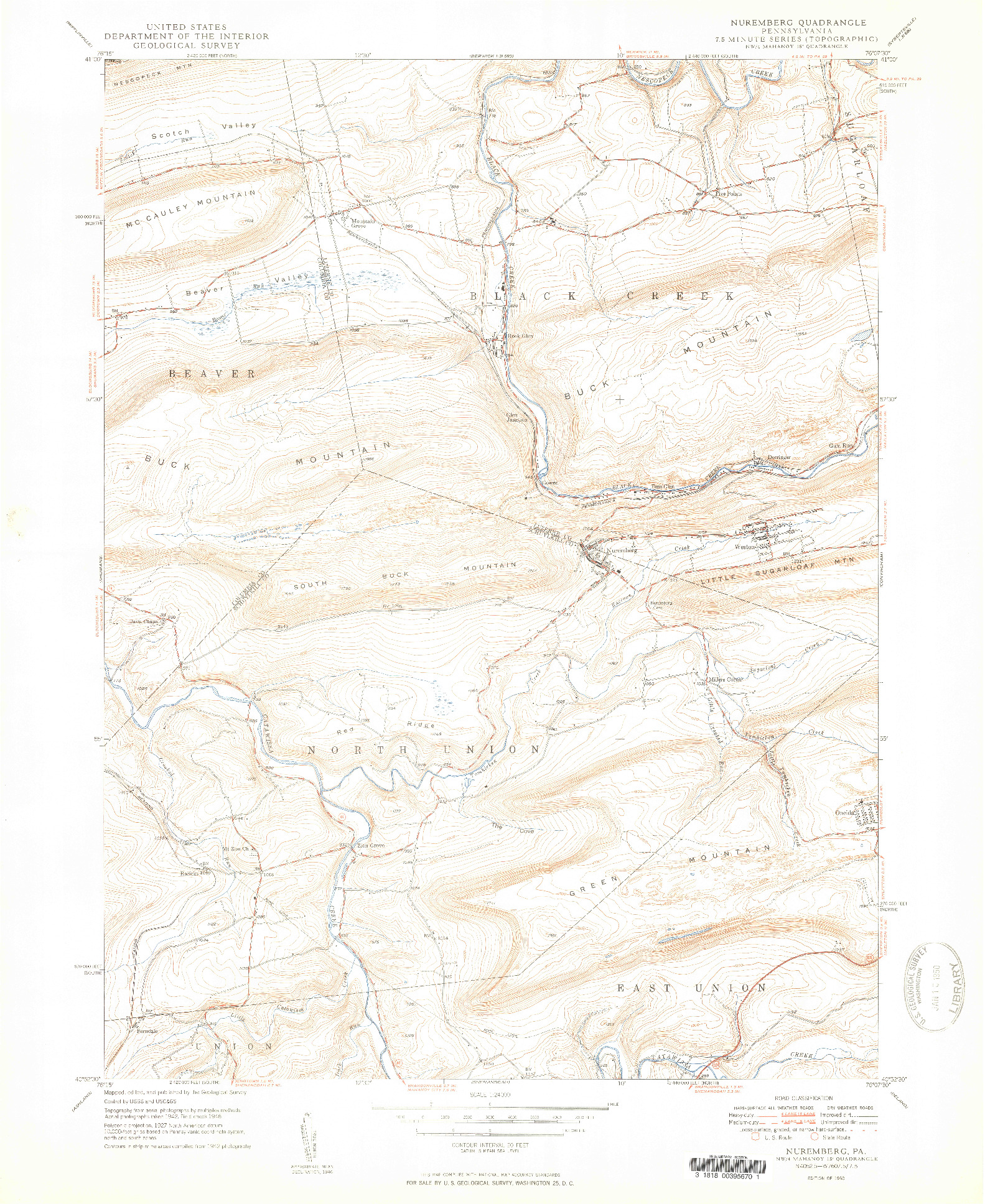 USGS 1:24000-SCALE QUADRANGLE FOR NUREMBERG, PA 1950