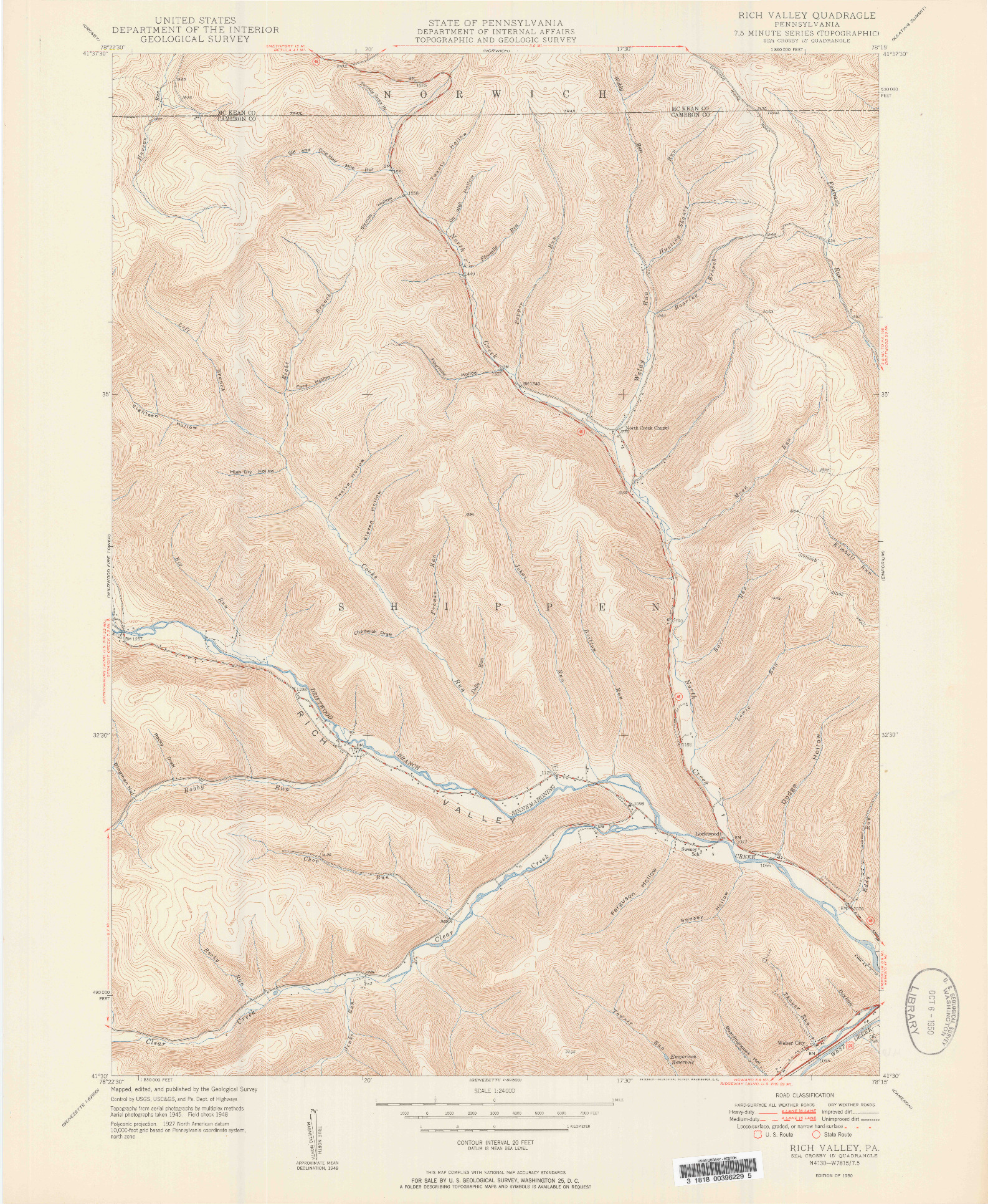 USGS 1:24000-SCALE QUADRANGLE FOR RICH VALLEY, PA 1950