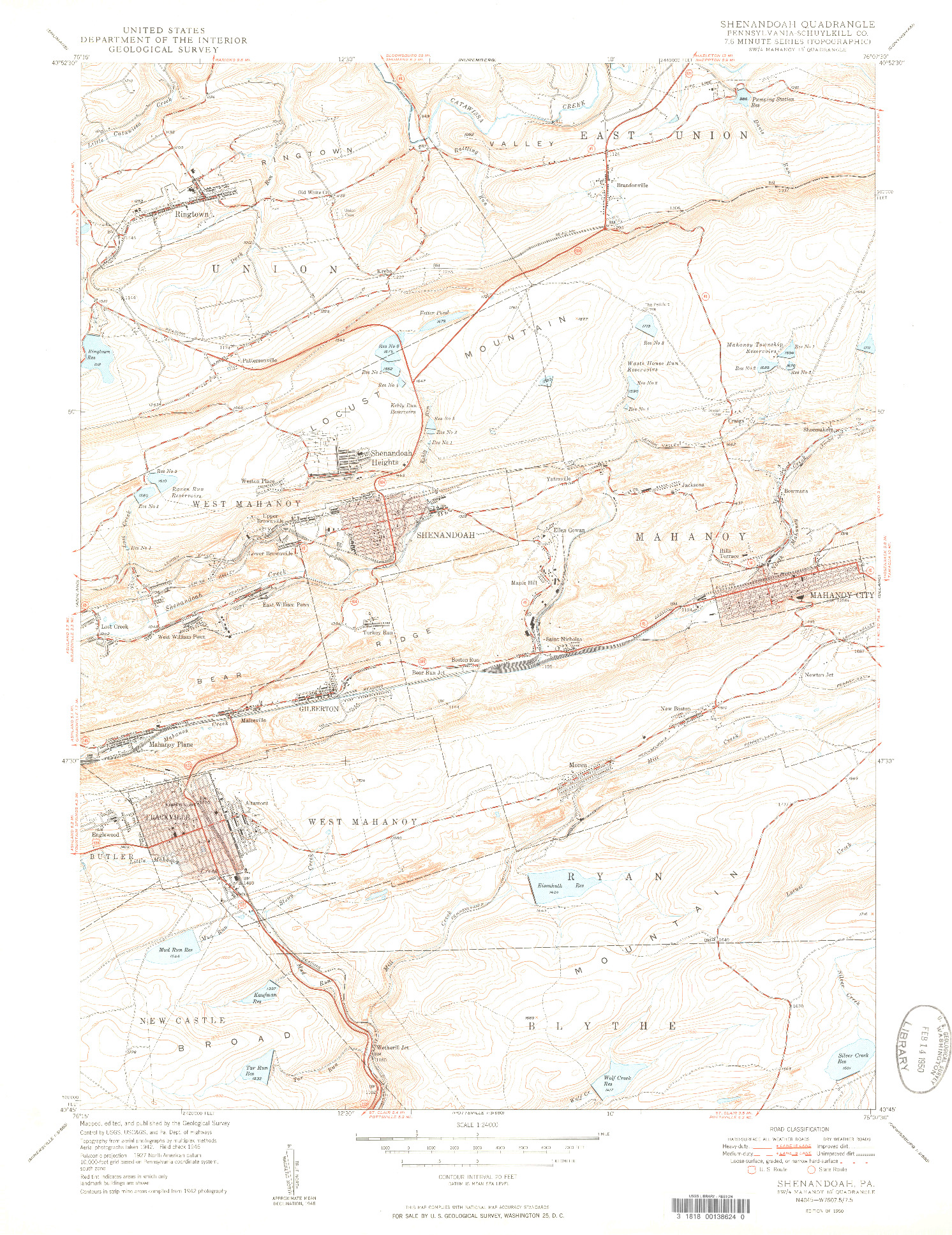 USGS 1:24000-SCALE QUADRANGLE FOR SHENANDOAH, PA 1950