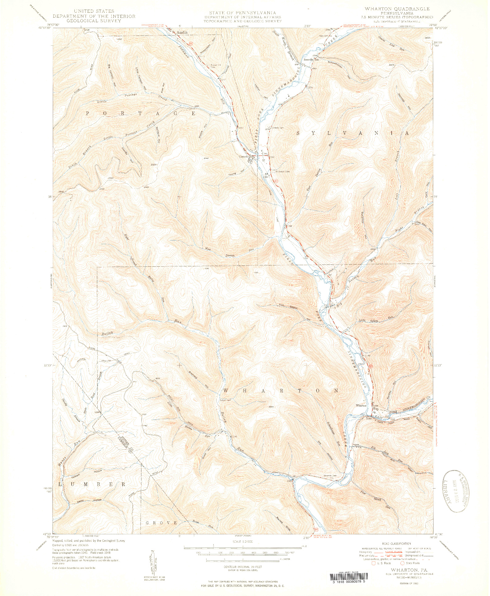 USGS 1:24000-SCALE QUADRANGLE FOR WHARTON, PA 1950