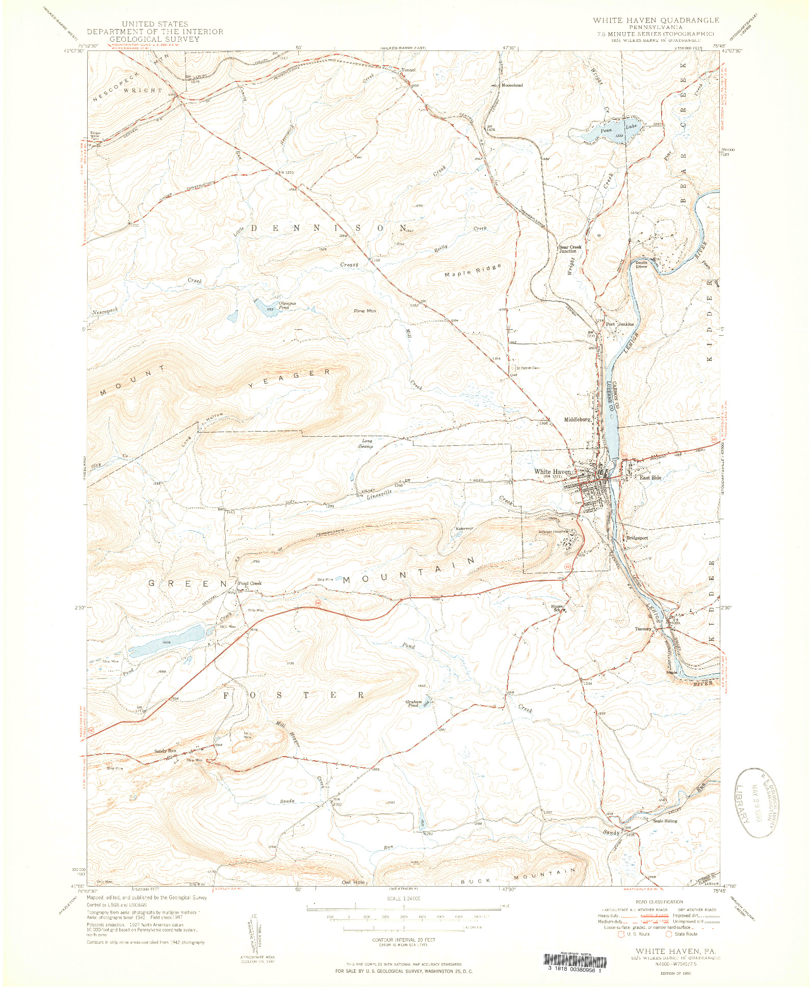 USGS 1:24000-SCALE QUADRANGLE FOR WHITE HAVEN, PA 1950
