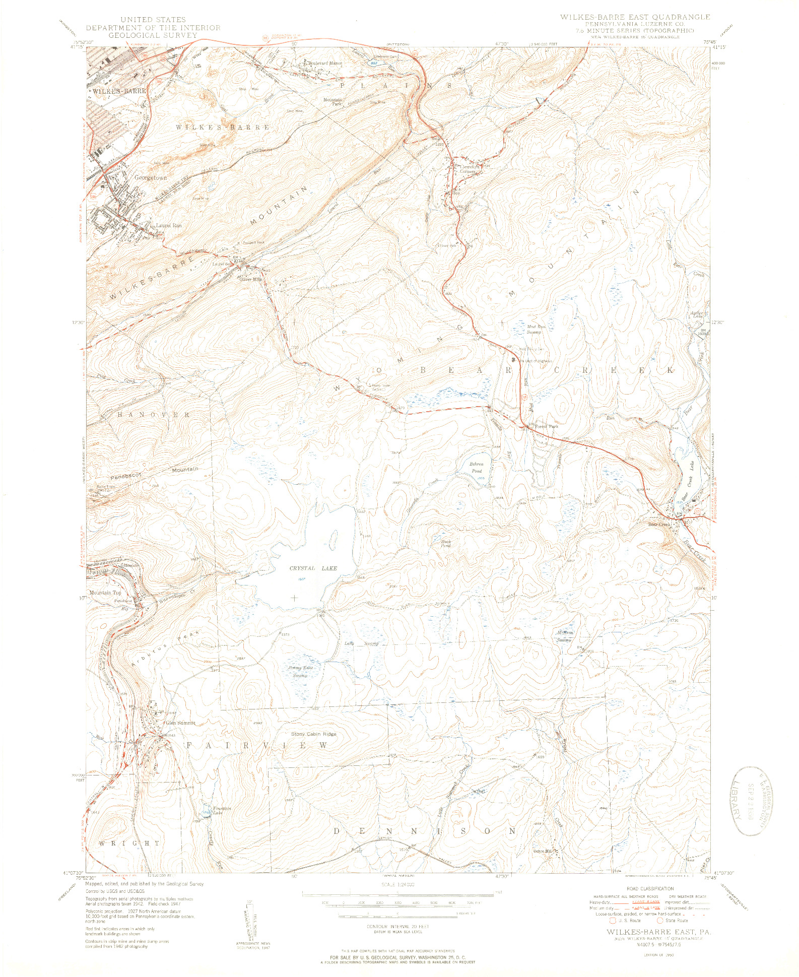 USGS 1:24000-SCALE QUADRANGLE FOR WILKES-BARRE EAST, PA 1950