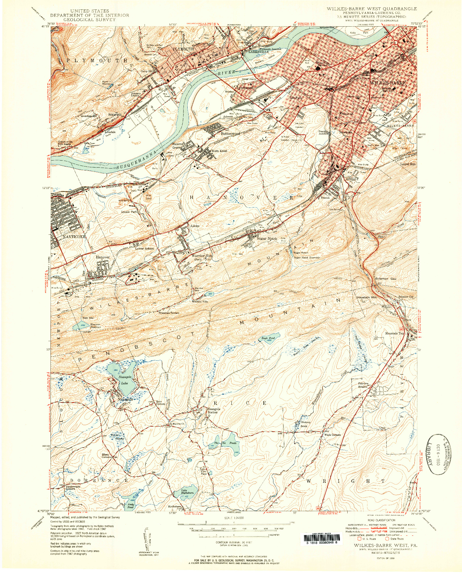 USGS 1:24000-SCALE QUADRANGLE FOR WILKES-BARRE WEST, PA 1950