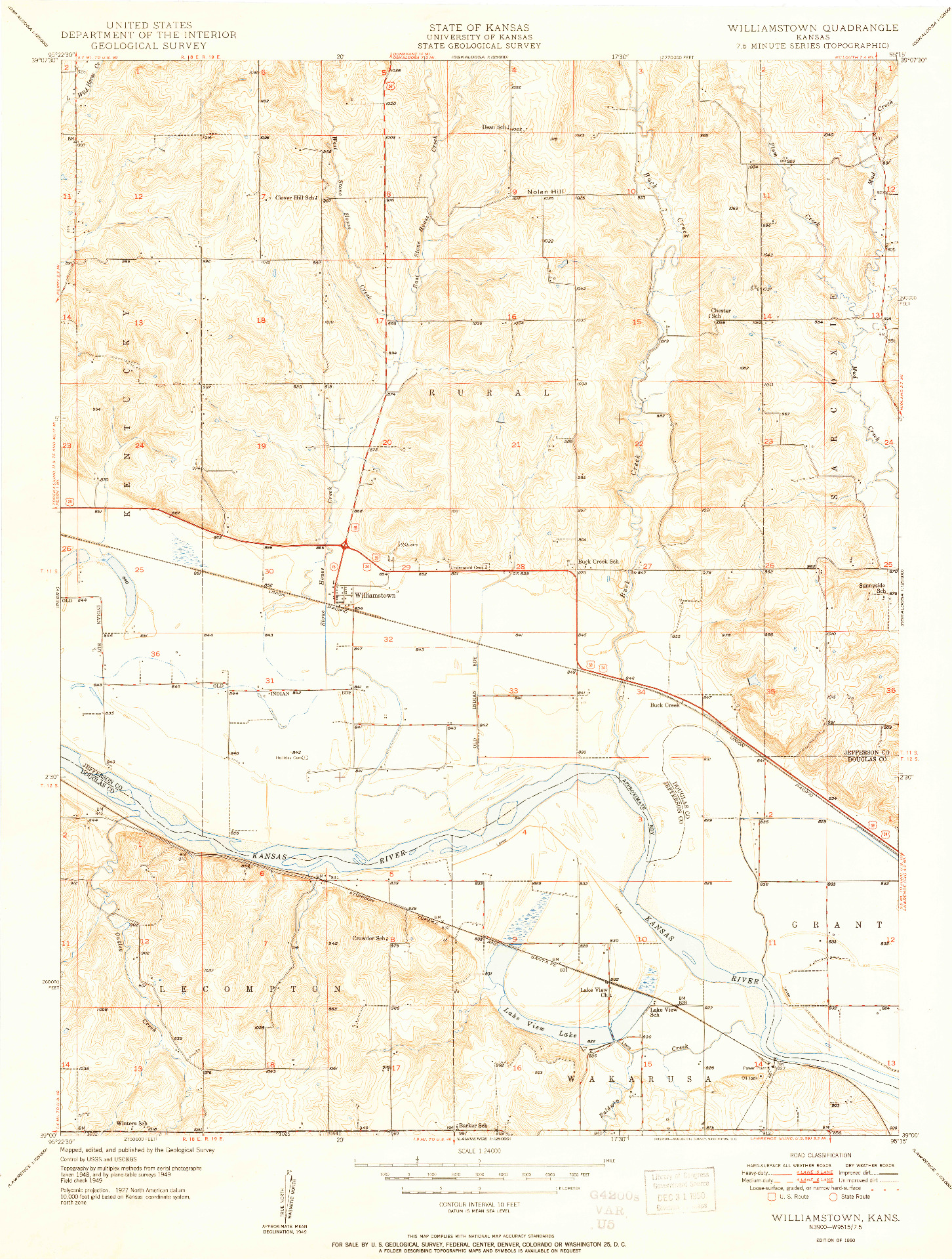 USGS 1:24000-SCALE QUADRANGLE FOR WILLLIAMSTOWN, KS 1950