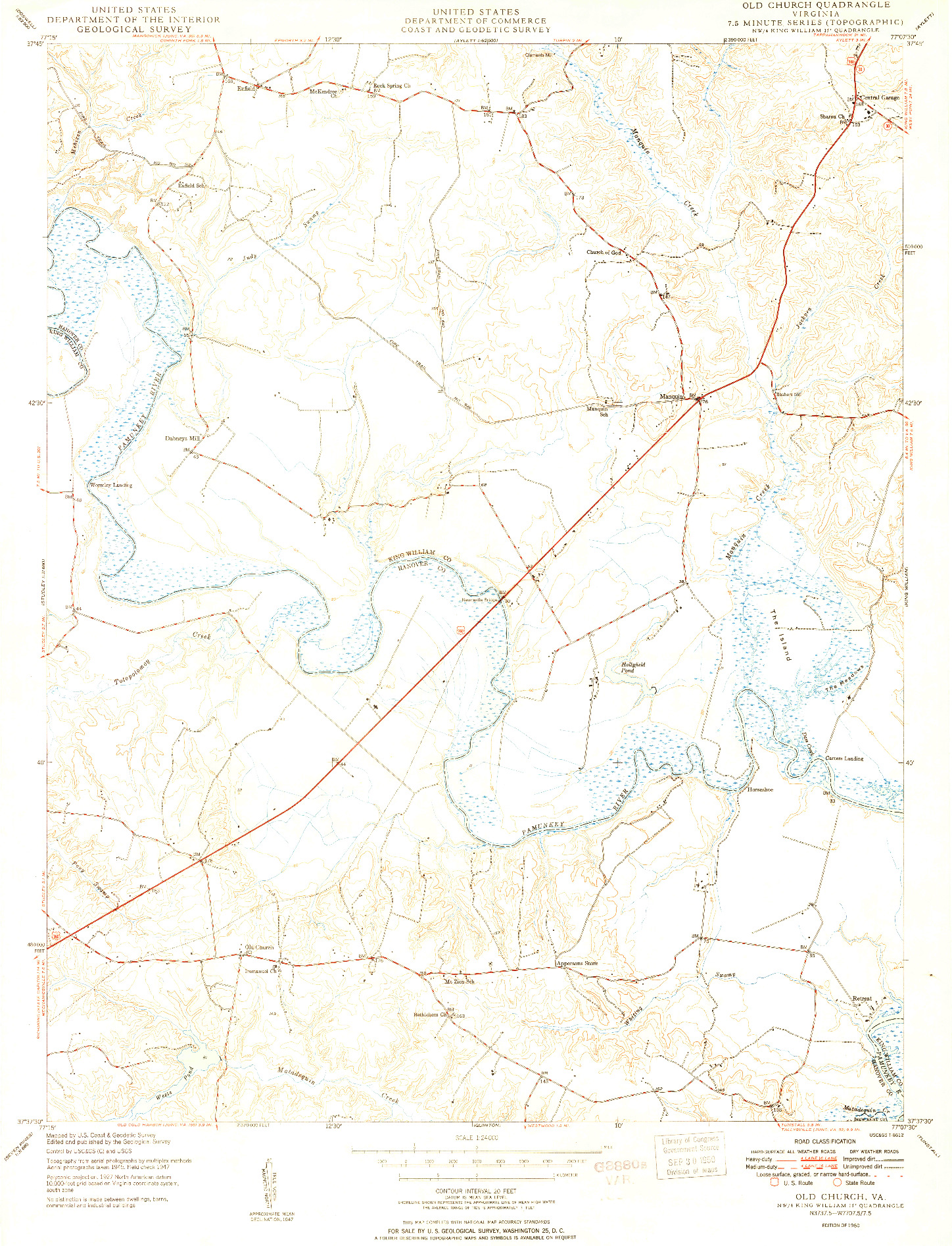 USGS 1:24000-SCALE QUADRANGLE FOR OLD CHURCH, VA 1950