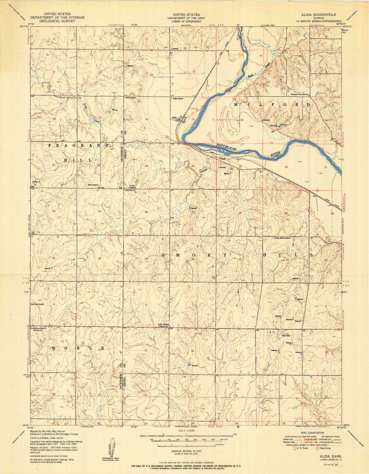USGS 1:24000-SCALE QUADRANGLE FOR ALIDA, KS 1950