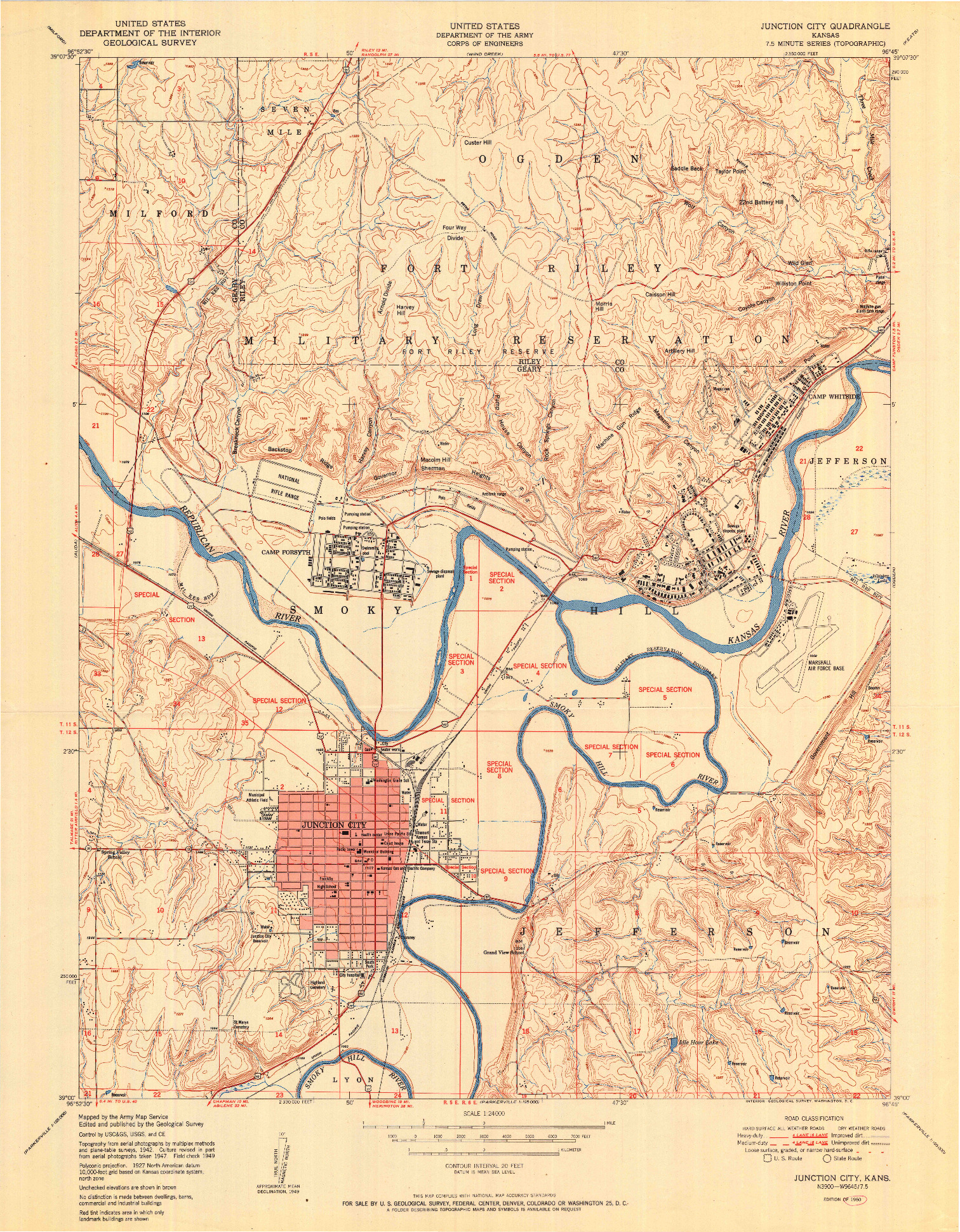 USGS 1:24000-SCALE QUADRANGLE FOR JUNCTION CITY, KS 1950