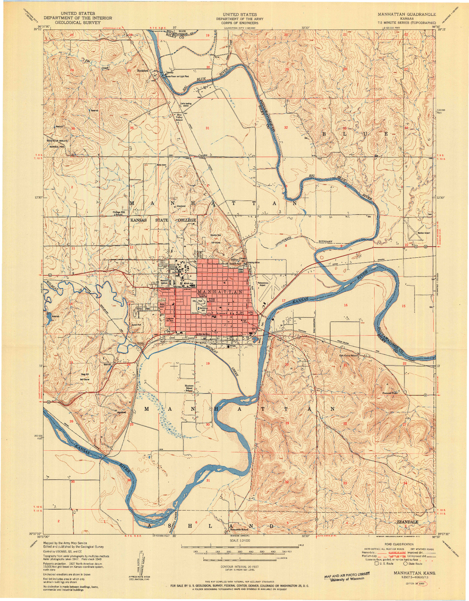 USGS 1:24000-SCALE QUADRANGLE FOR MANHATTAN, KS 1950