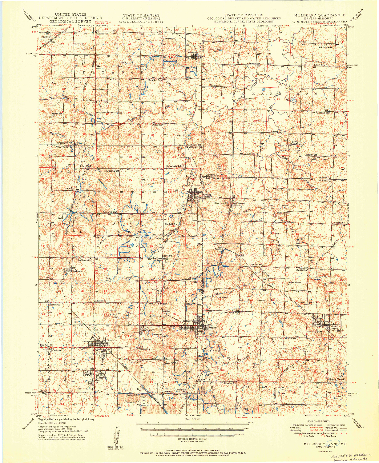 USGS 1:62500-SCALE QUADRANGLE FOR MULBERRY, KS 1950