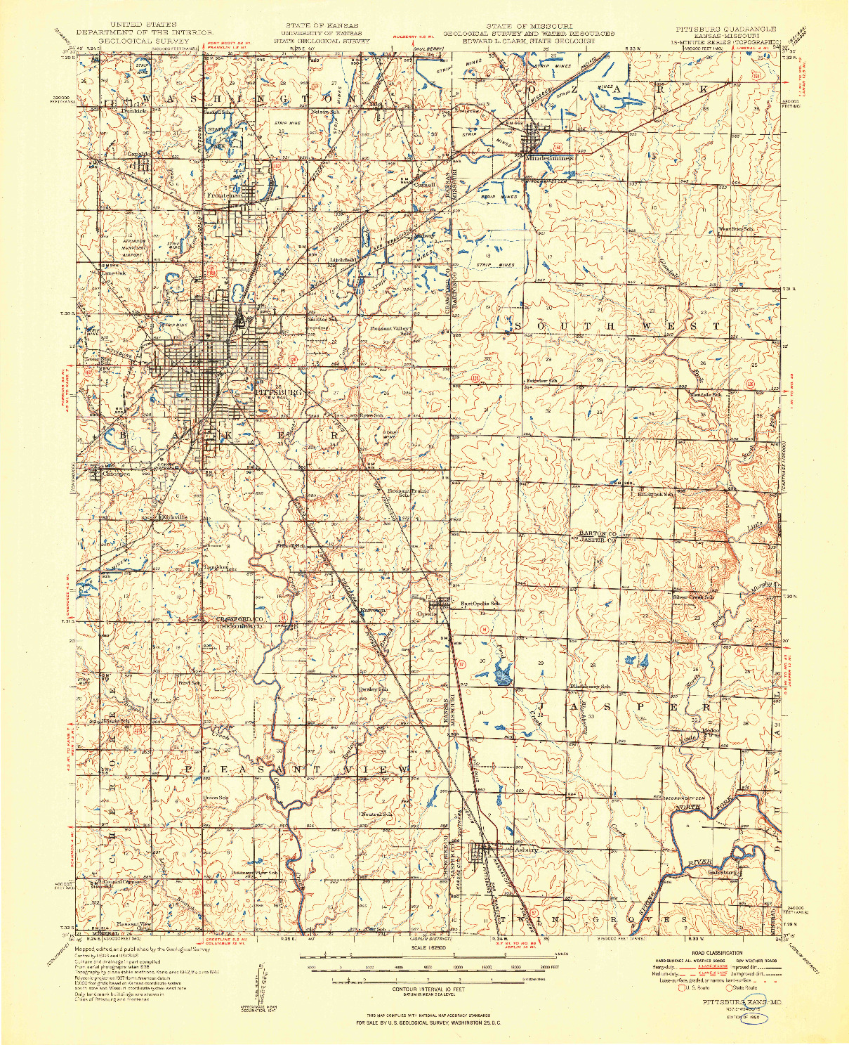 USGS 1:62500-SCALE QUADRANGLE FOR PITTSBURG, KS 1950