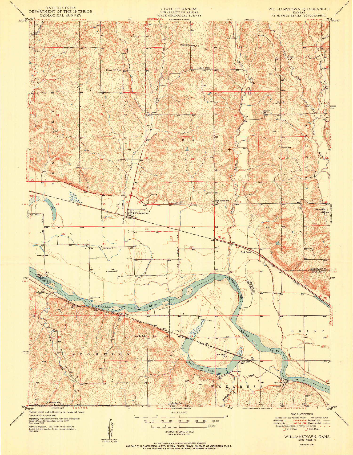 USGS 1:24000-SCALE QUADRANGLE FOR WILLIAMSTOWN, KS 1950