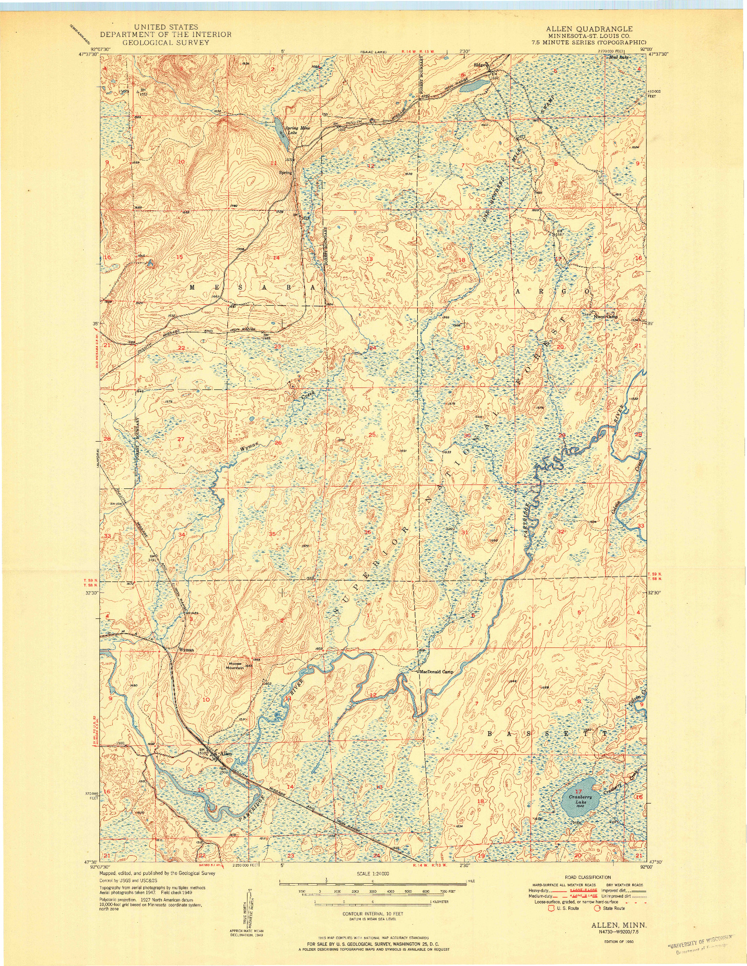 USGS 1:24000-SCALE QUADRANGLE FOR ALLEN, MN 1950