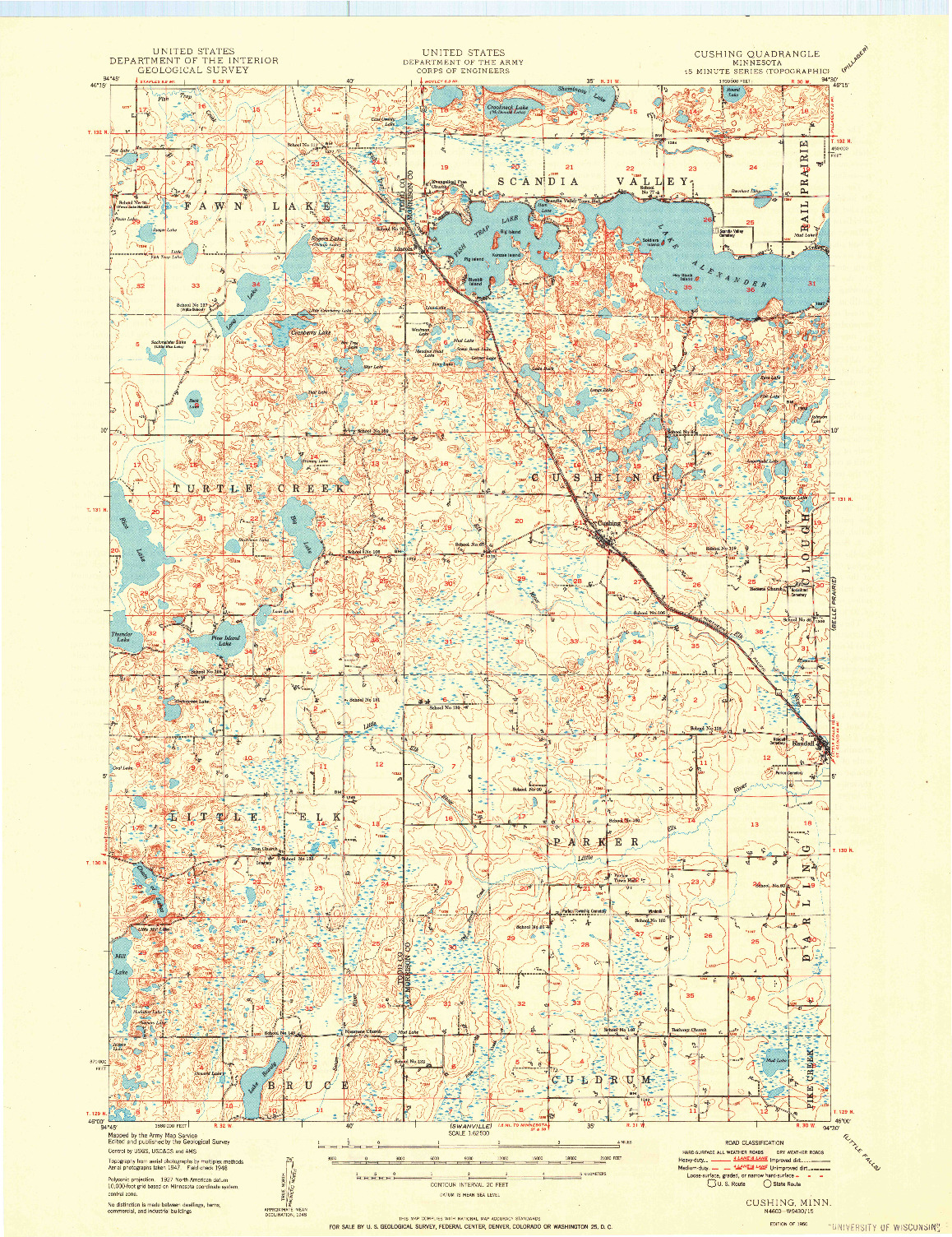 USGS 1:62500-SCALE QUADRANGLE FOR CUSHING, MN 1950