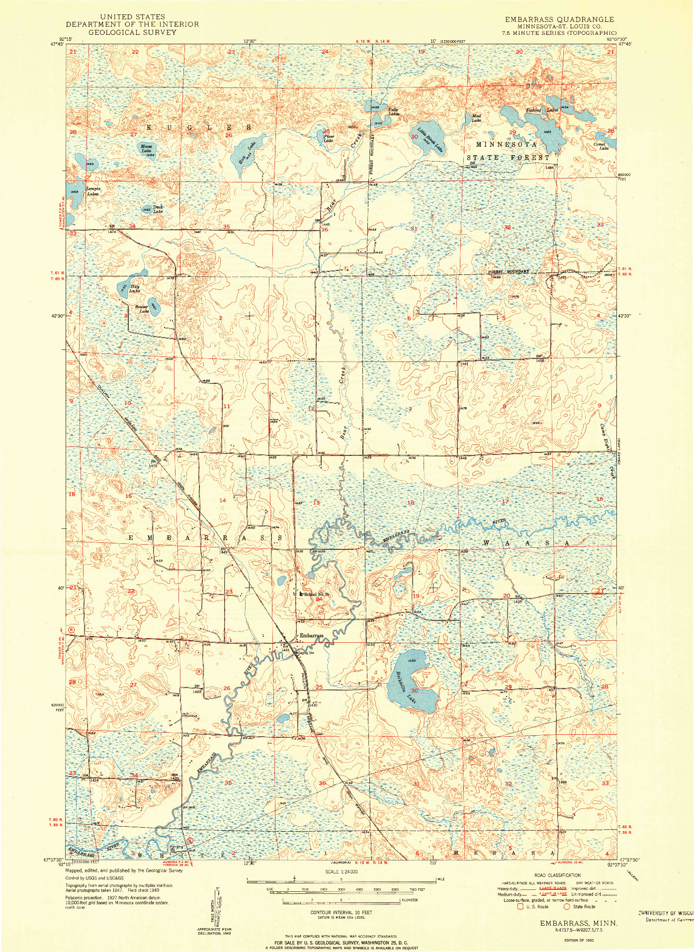 USGS 1:24000-SCALE QUADRANGLE FOR EMBARRASS, MN 1950
