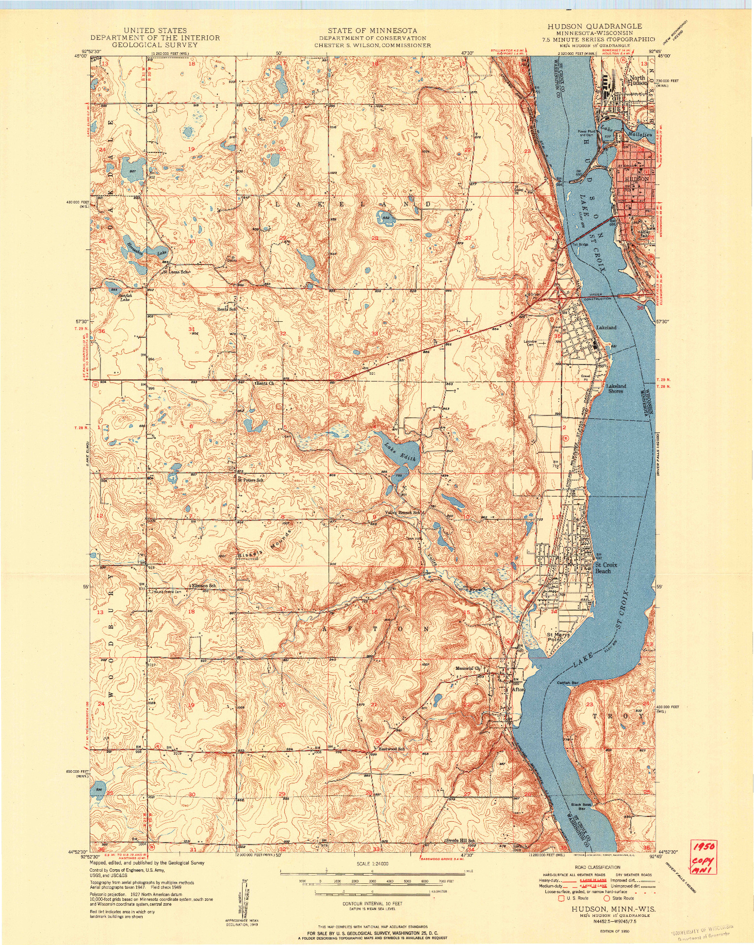 USGS 1:24000-SCALE QUADRANGLE FOR HUDSON, MN 1950