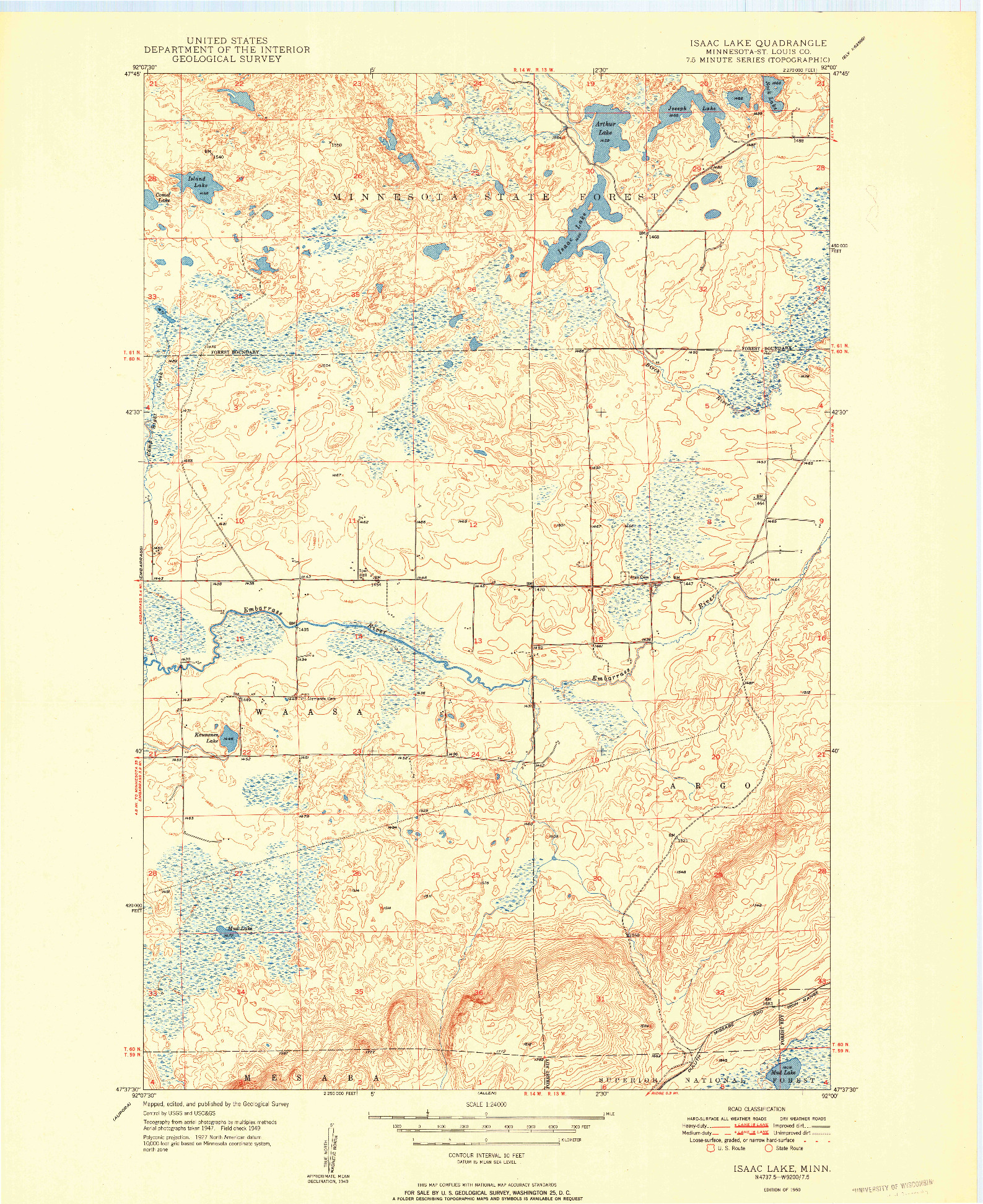 USGS 1:24000-SCALE QUADRANGLE FOR ISAAC LAKE, MN 1950