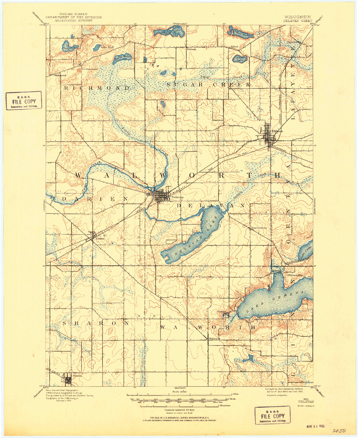 USGS 1:62500-SCALE QUADRANGLE FOR DELAVAN, WI 1893