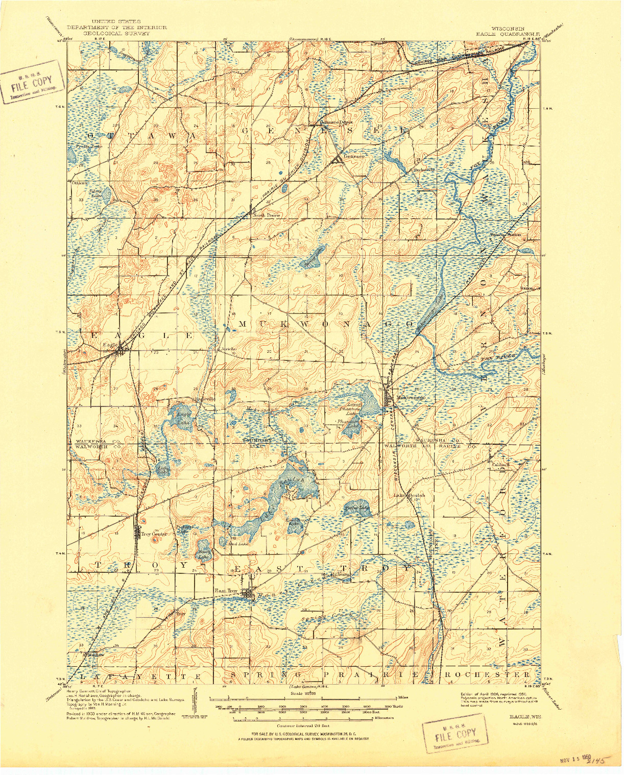 USGS 1:62500-SCALE QUADRANGLE FOR EAGLE, WI 1906