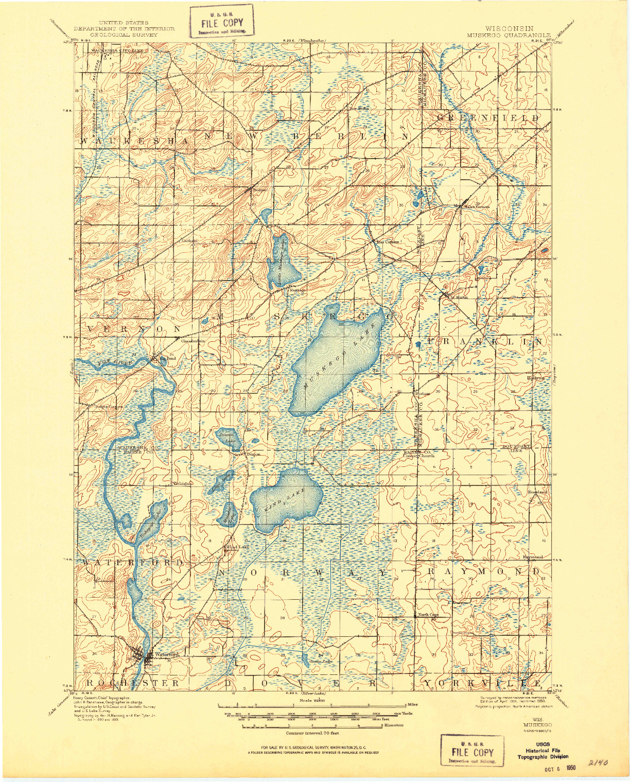 USGS 1:62500-SCALE QUADRANGLE FOR MUSKEGO, WI 1901