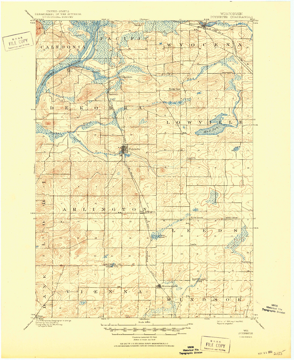 USGS 1:62500-SCALE QUADRANGLE FOR POYNETTE, WI 1901