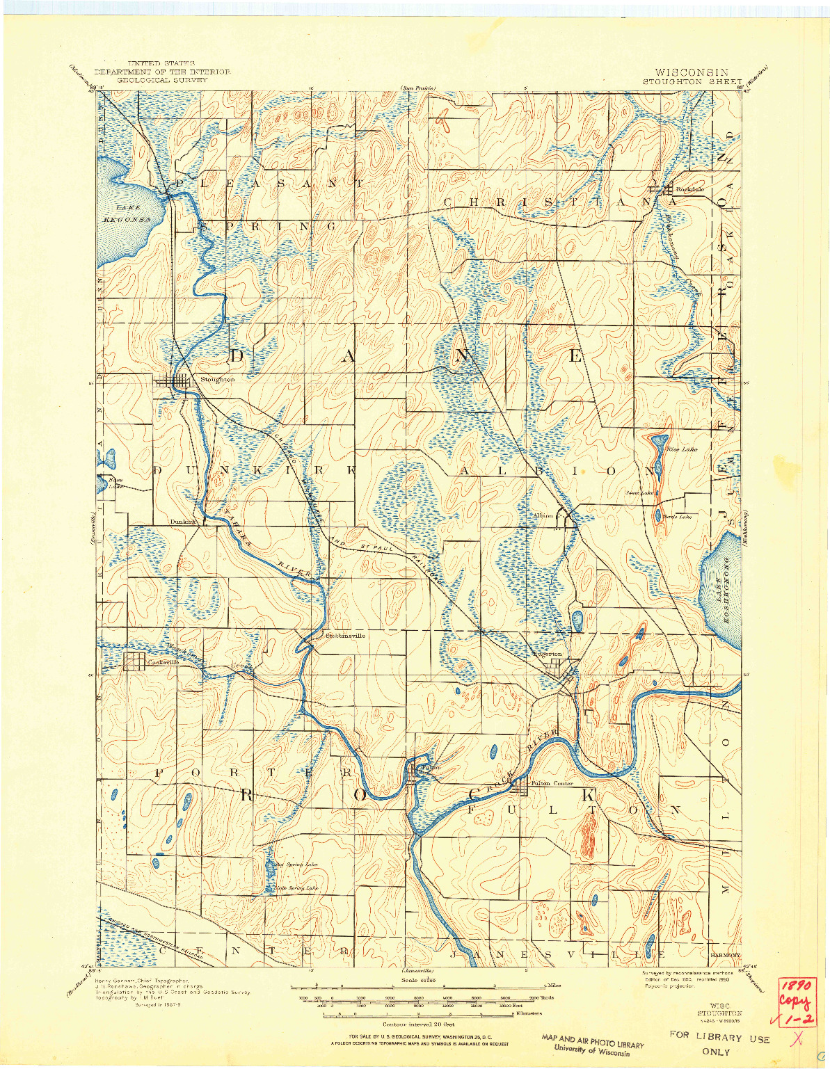 USGS 1:62500-SCALE QUADRANGLE FOR STOUGHTON, WI 1890