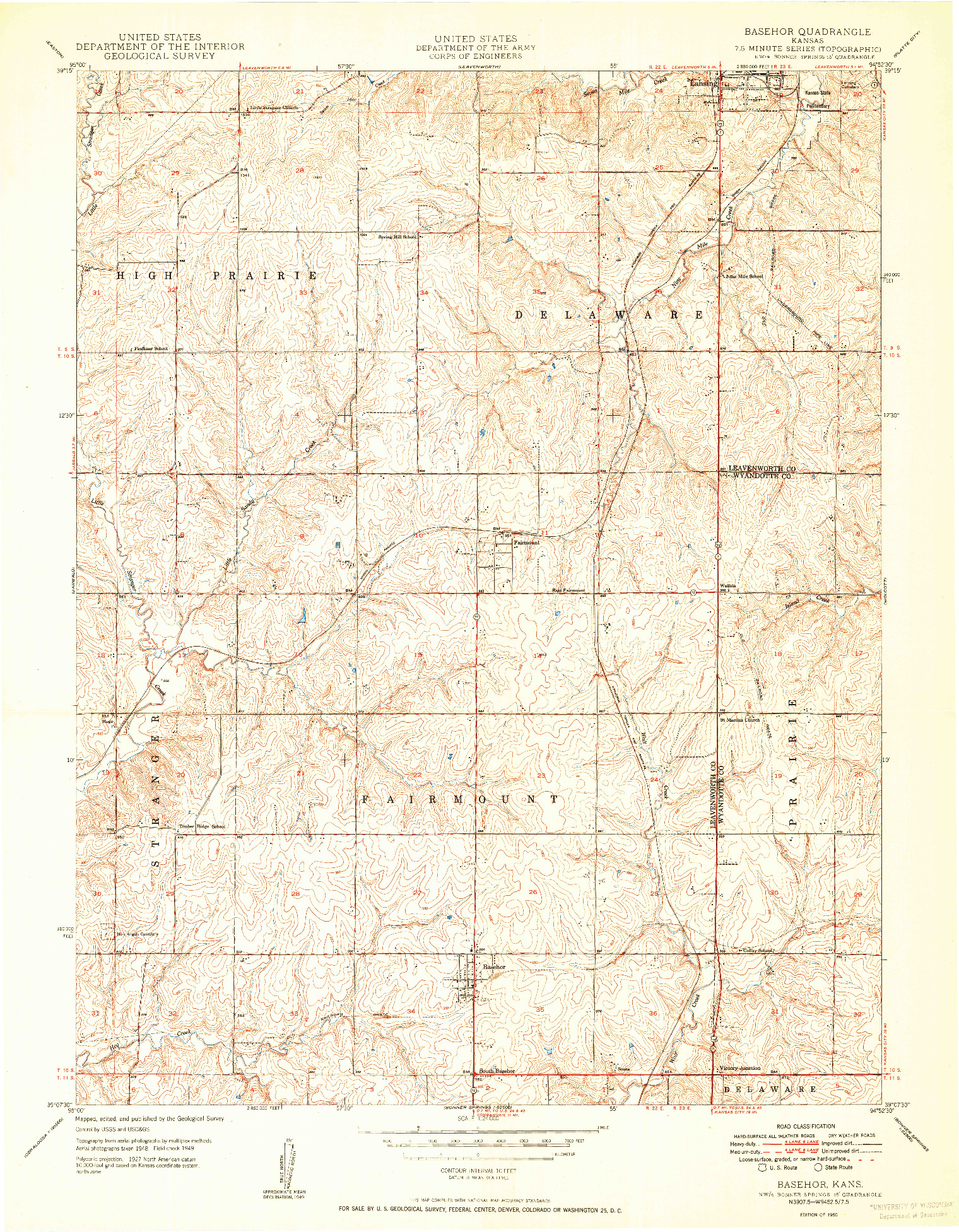 USGS 1:24000-SCALE QUADRANGLE FOR BASEHOR, KS 1950