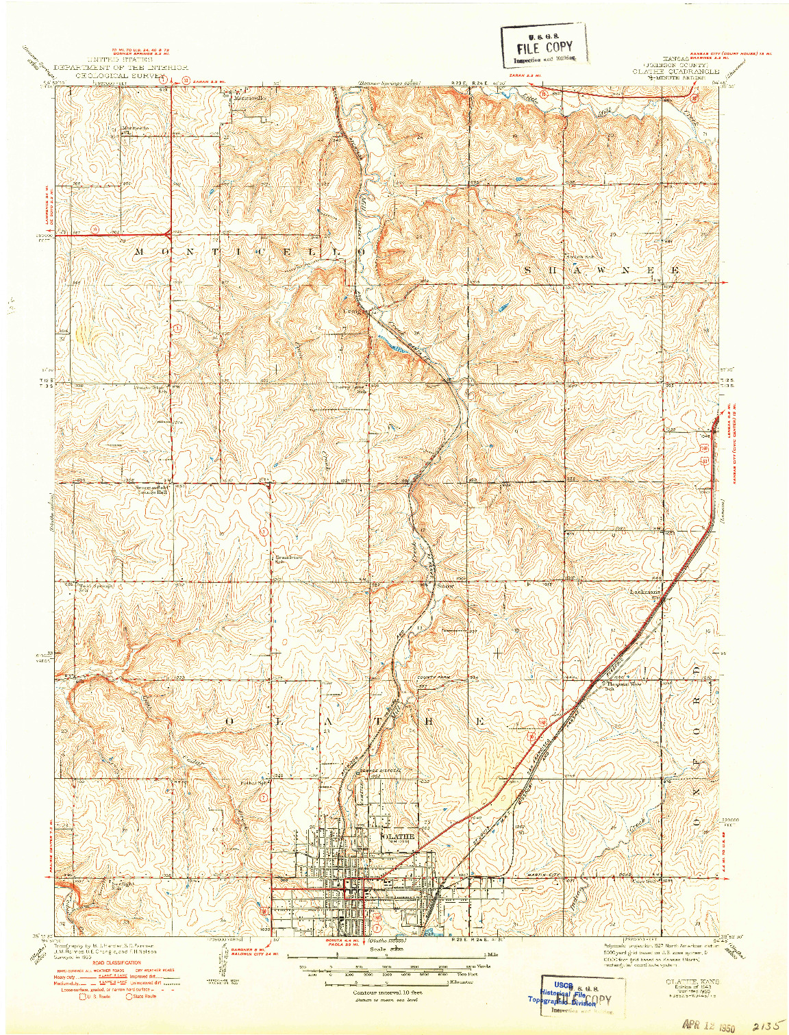 USGS 1:31680-SCALE QUADRANGLE FOR OLATHE, KS 1943