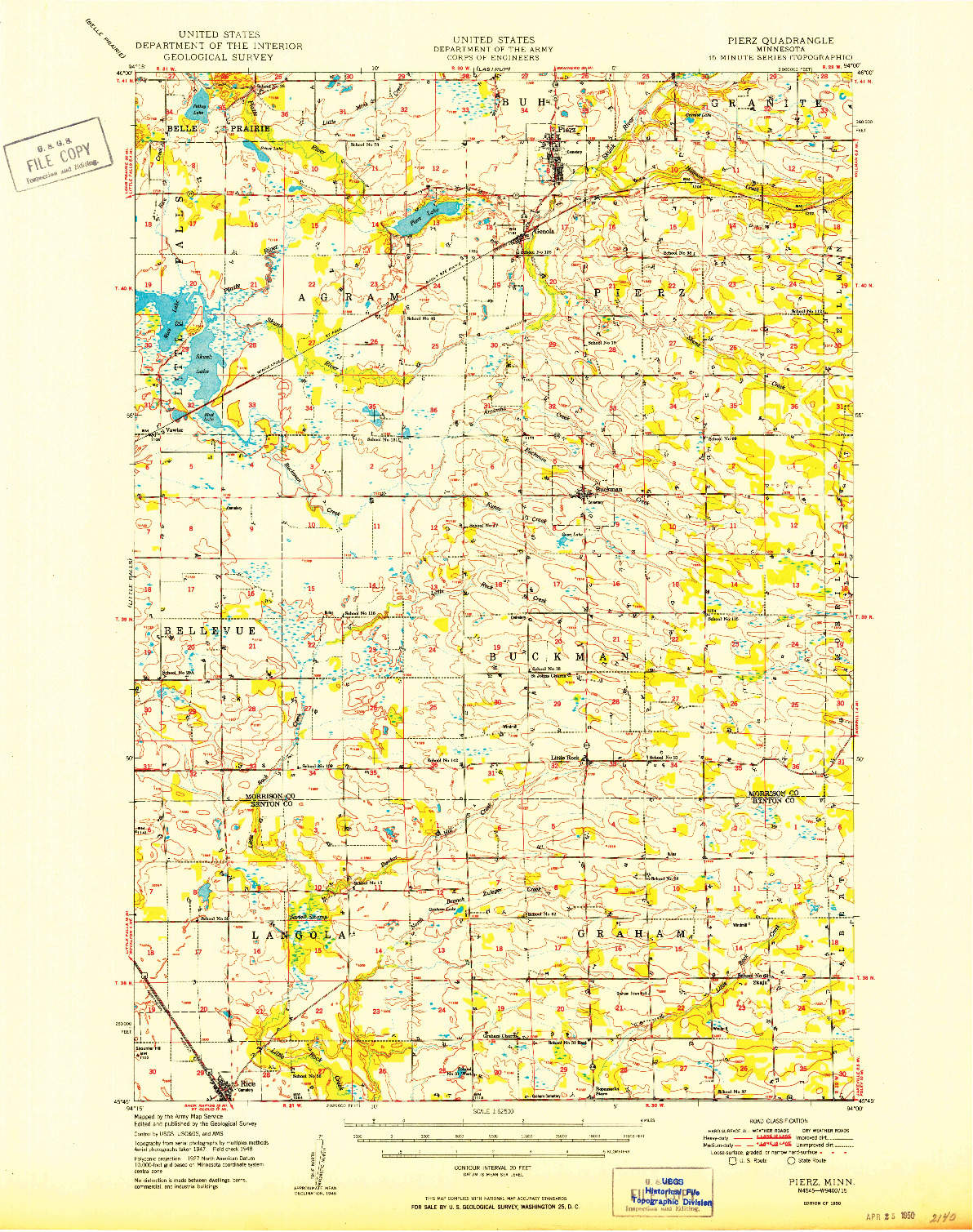 USGS 1:62500-SCALE QUADRANGLE FOR PIERZ, MN 1950
