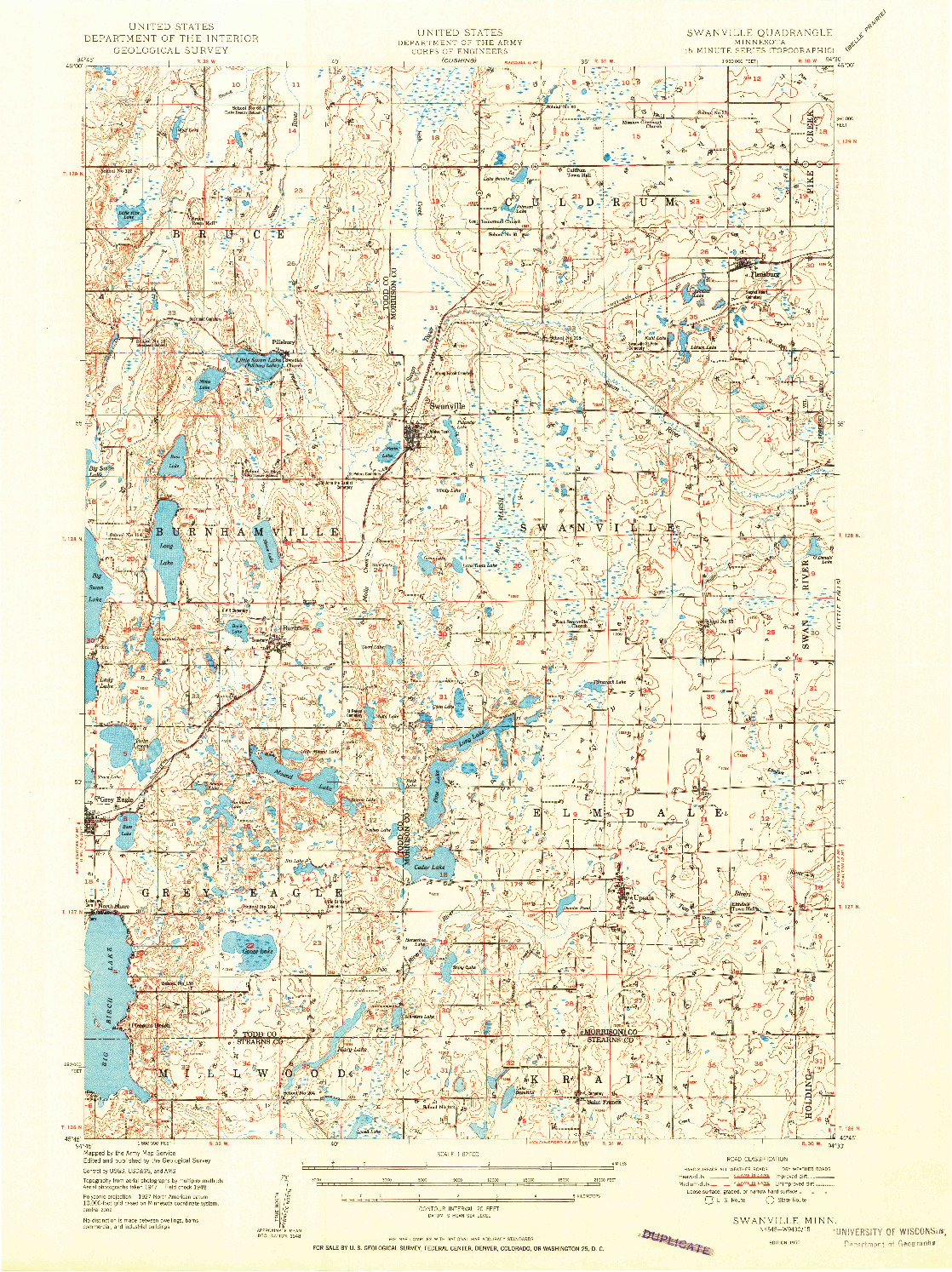 USGS 1:62500-SCALE QUADRANGLE FOR SWANVILLE, MN 1950