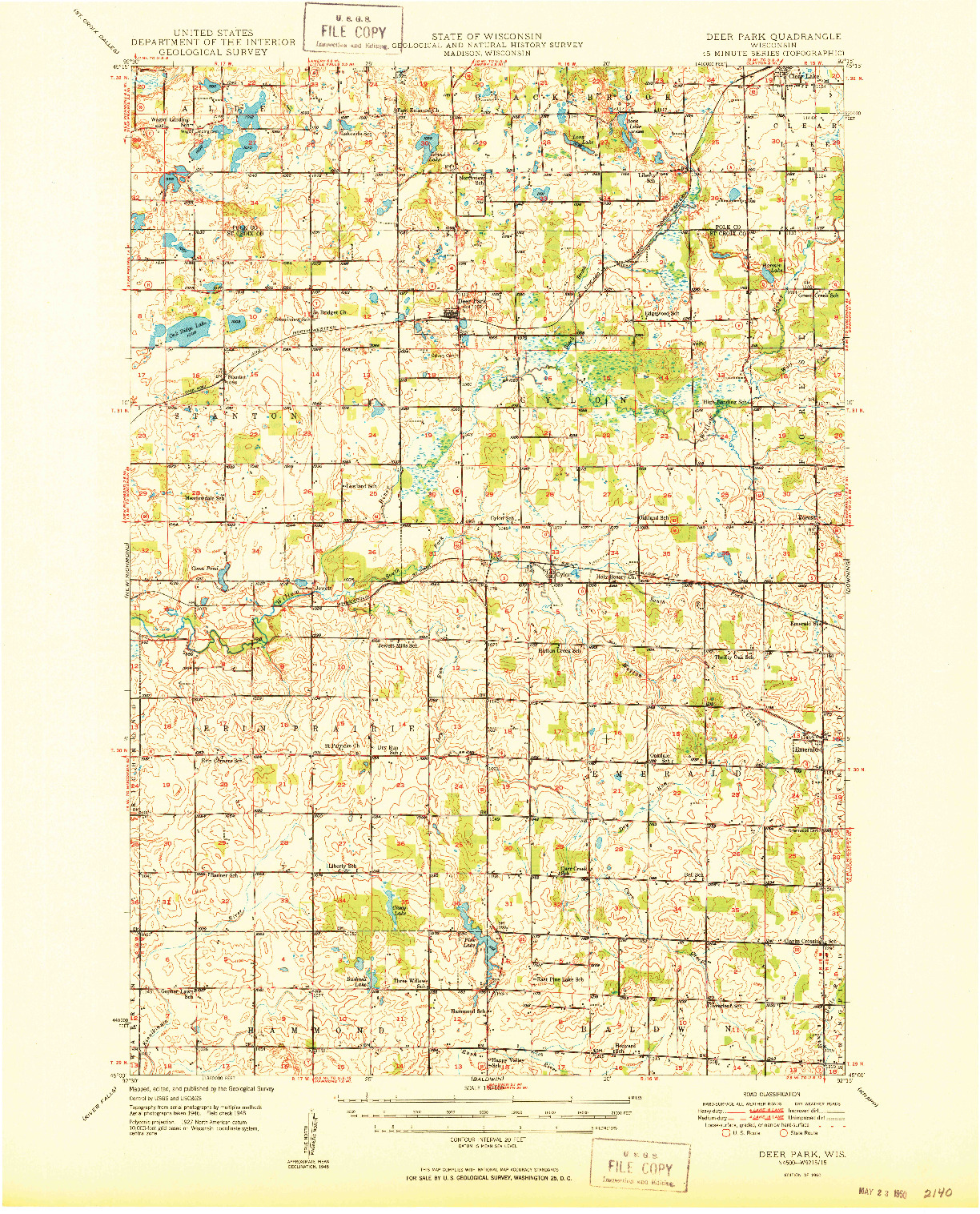 USGS 1:62500-SCALE QUADRANGLE FOR DEER PARK, WI 1950