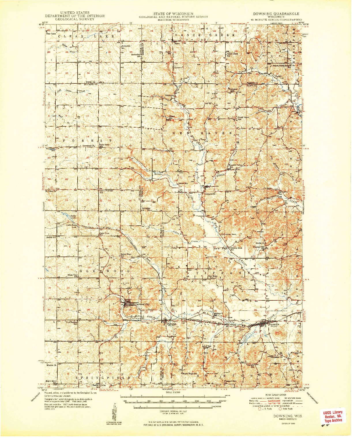 USGS 1:62500-SCALE QUADRANGLE FOR DOWNING, WI 1950