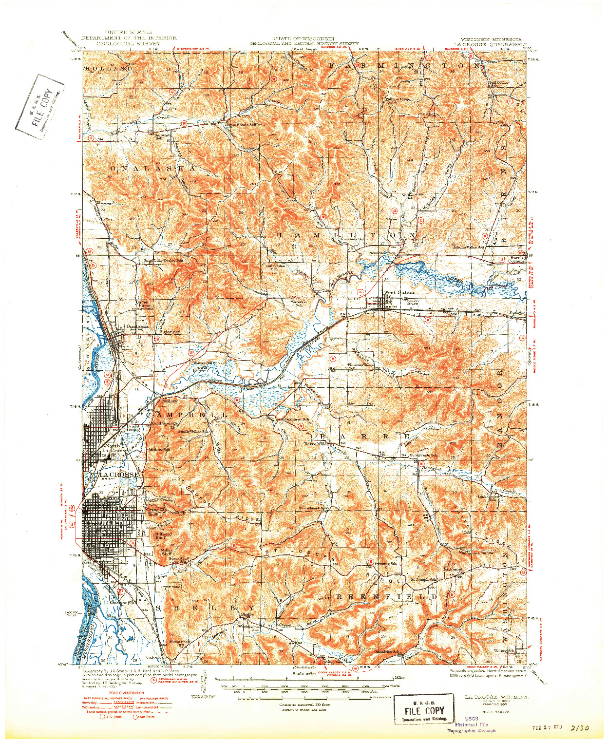 USGS 1:62500-SCALE QUADRANGLE FOR LA CROSSE, WI 1930