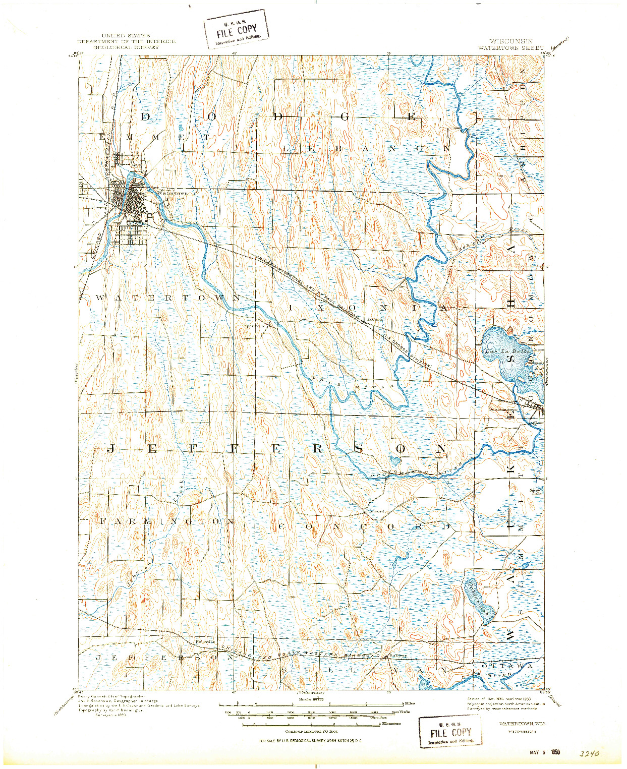 USGS 1:62500-SCALE QUADRANGLE FOR WATERTOWN, WI 1894