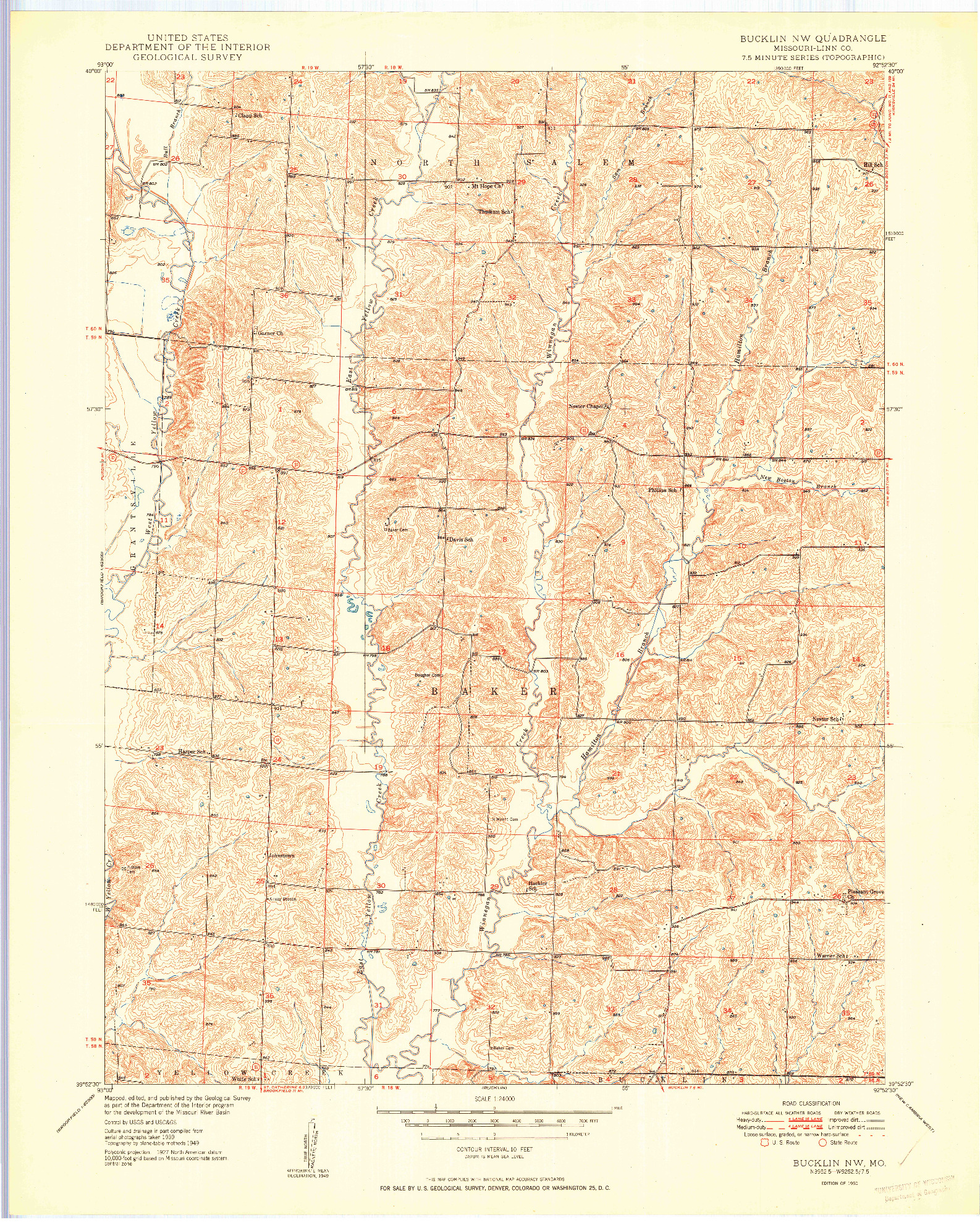 USGS 1:24000-SCALE QUADRANGLE FOR BUCKLIN NW, MO 1950