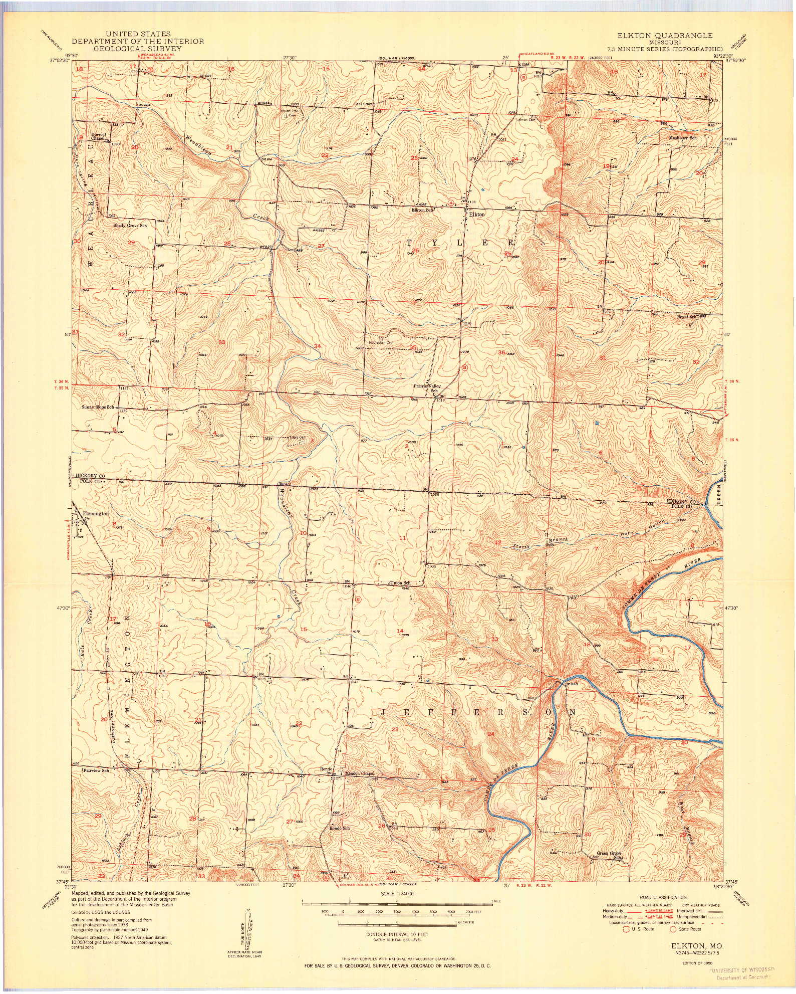 USGS 1:24000-SCALE QUADRANGLE FOR ELKTON, MO 1950