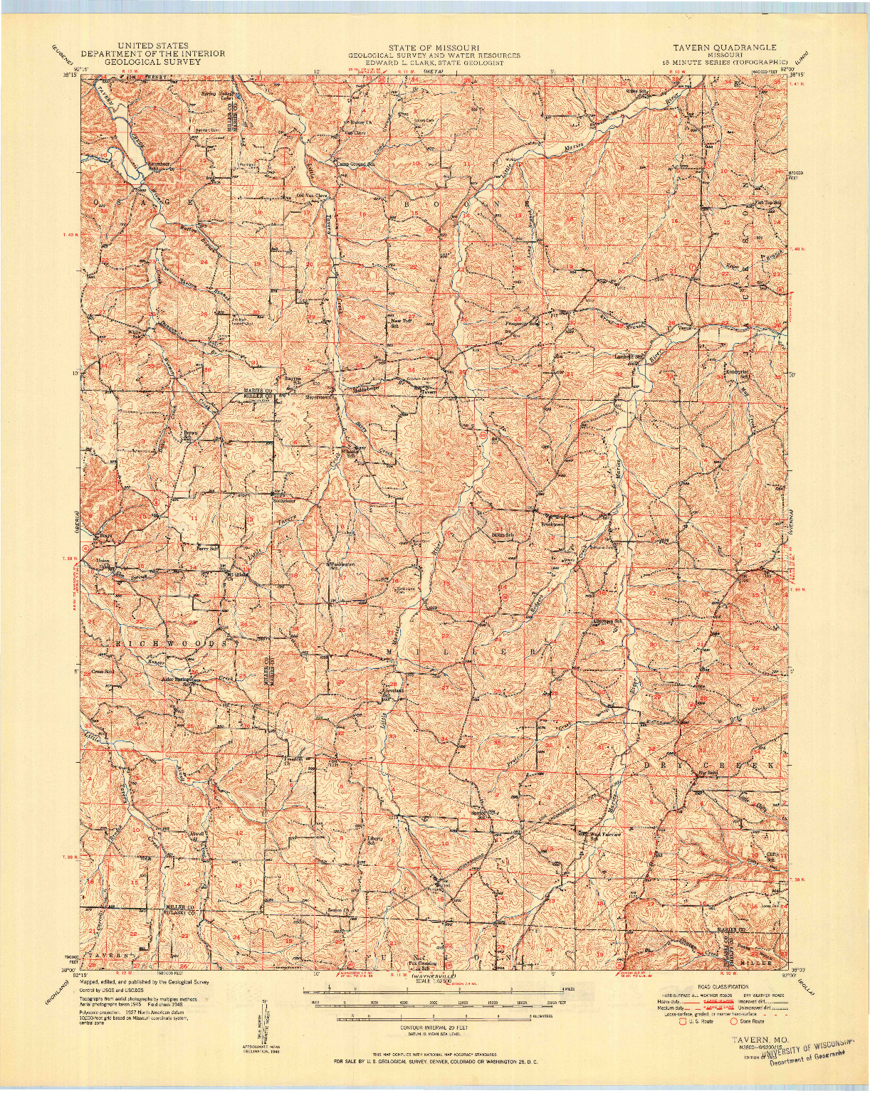 USGS 1:62500-SCALE QUADRANGLE FOR TAVERN, MO 1950