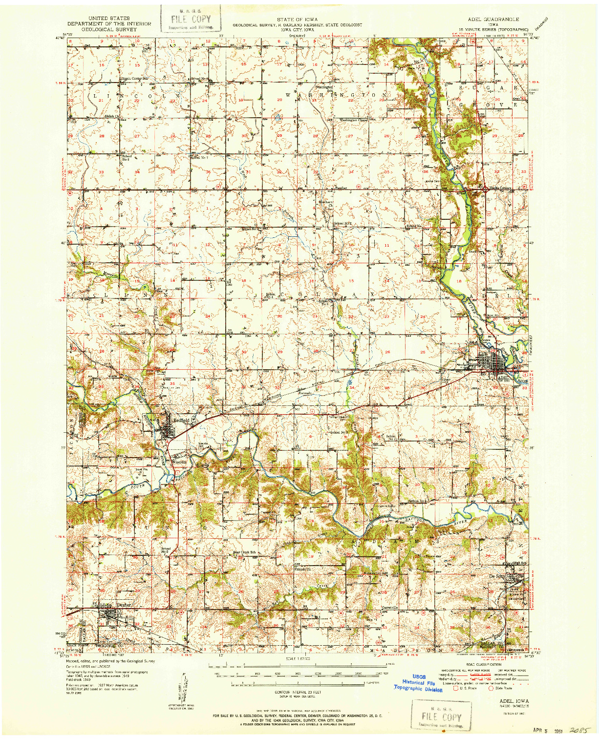 USGS 1:62500-SCALE QUADRANGLE FOR ADEL, IA 1951