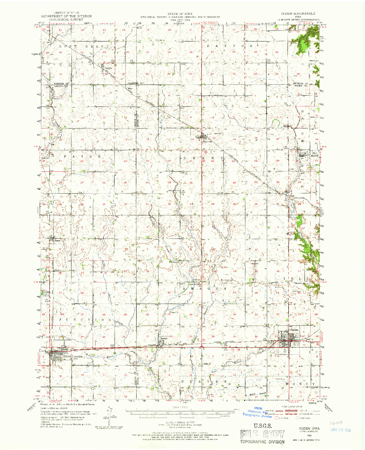 USGS 1:62500-SCALE QUADRANGLE FOR OGDEN, IA 1951