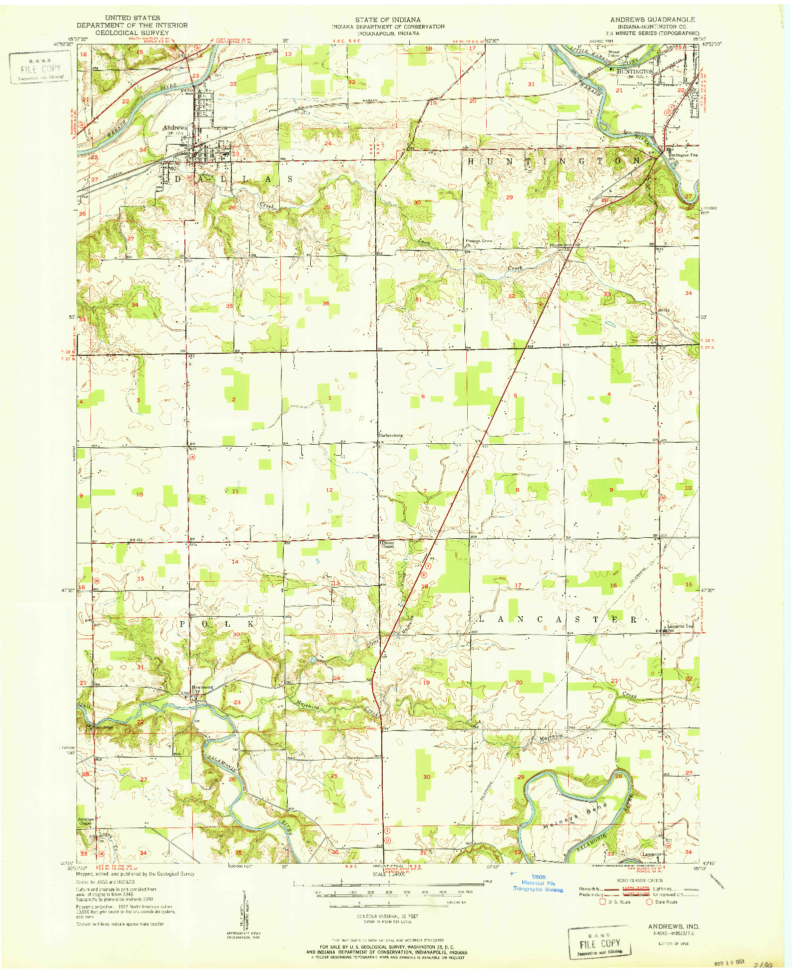 USGS 1:24000-SCALE QUADRANGLE FOR ANDREWS, IN 1951
