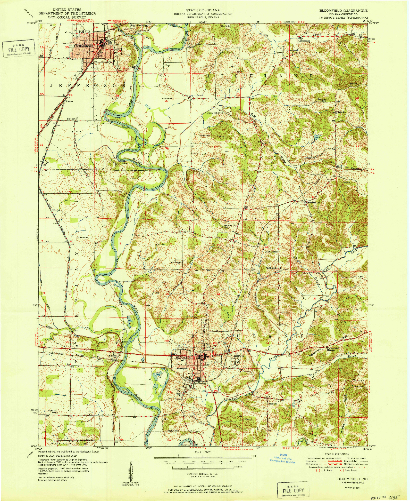 USGS 1:24000-SCALE QUADRANGLE FOR BLOOMFIELD, IN 1951