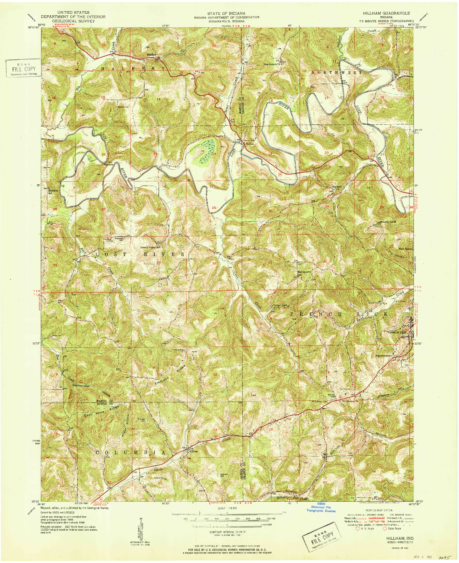 USGS 1:24000-SCALE QUADRANGLE FOR HILLHAM, IN 1951