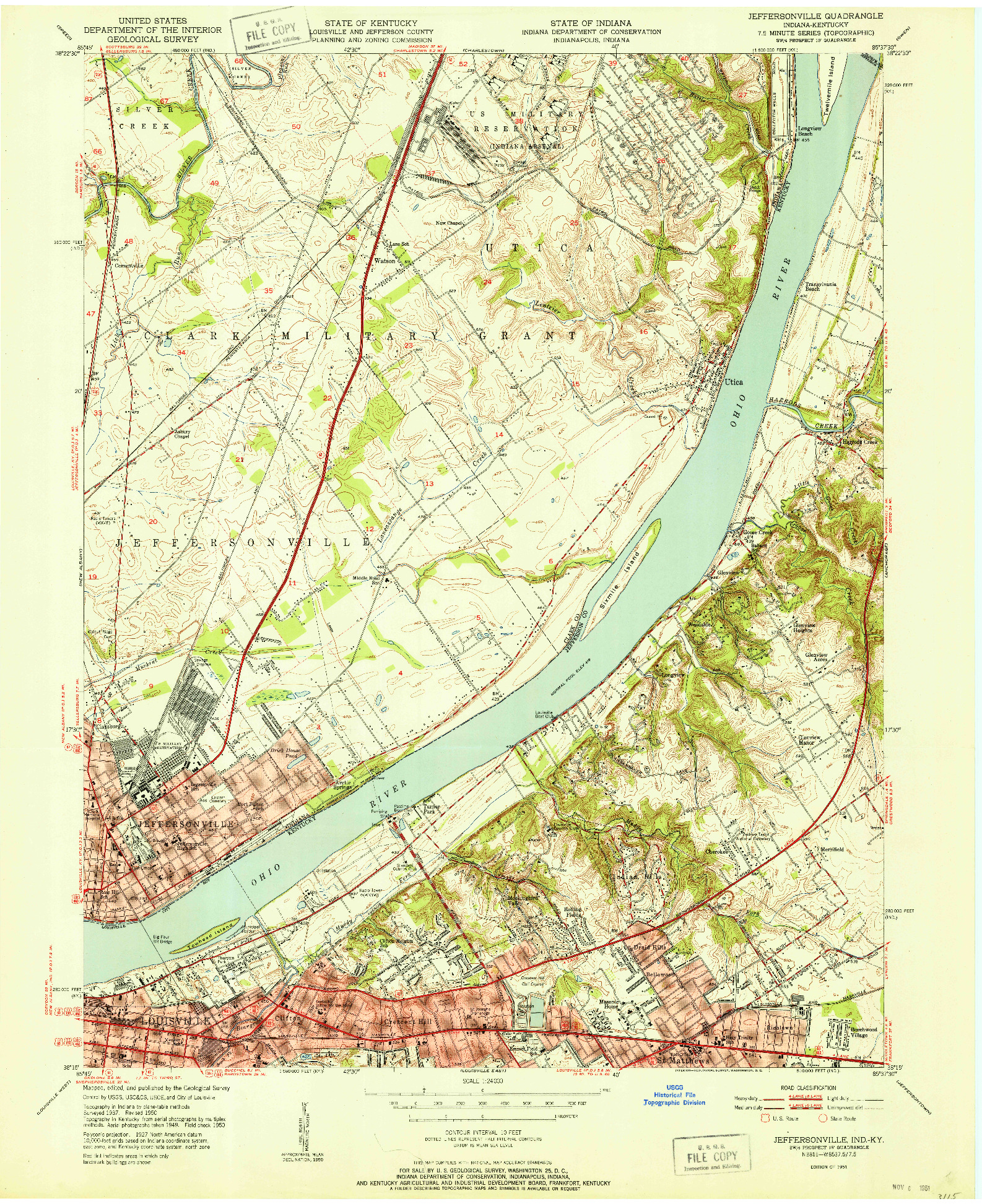 USGS 1:24000-SCALE QUADRANGLE FOR JEFFERSONVILLE, IN 1951