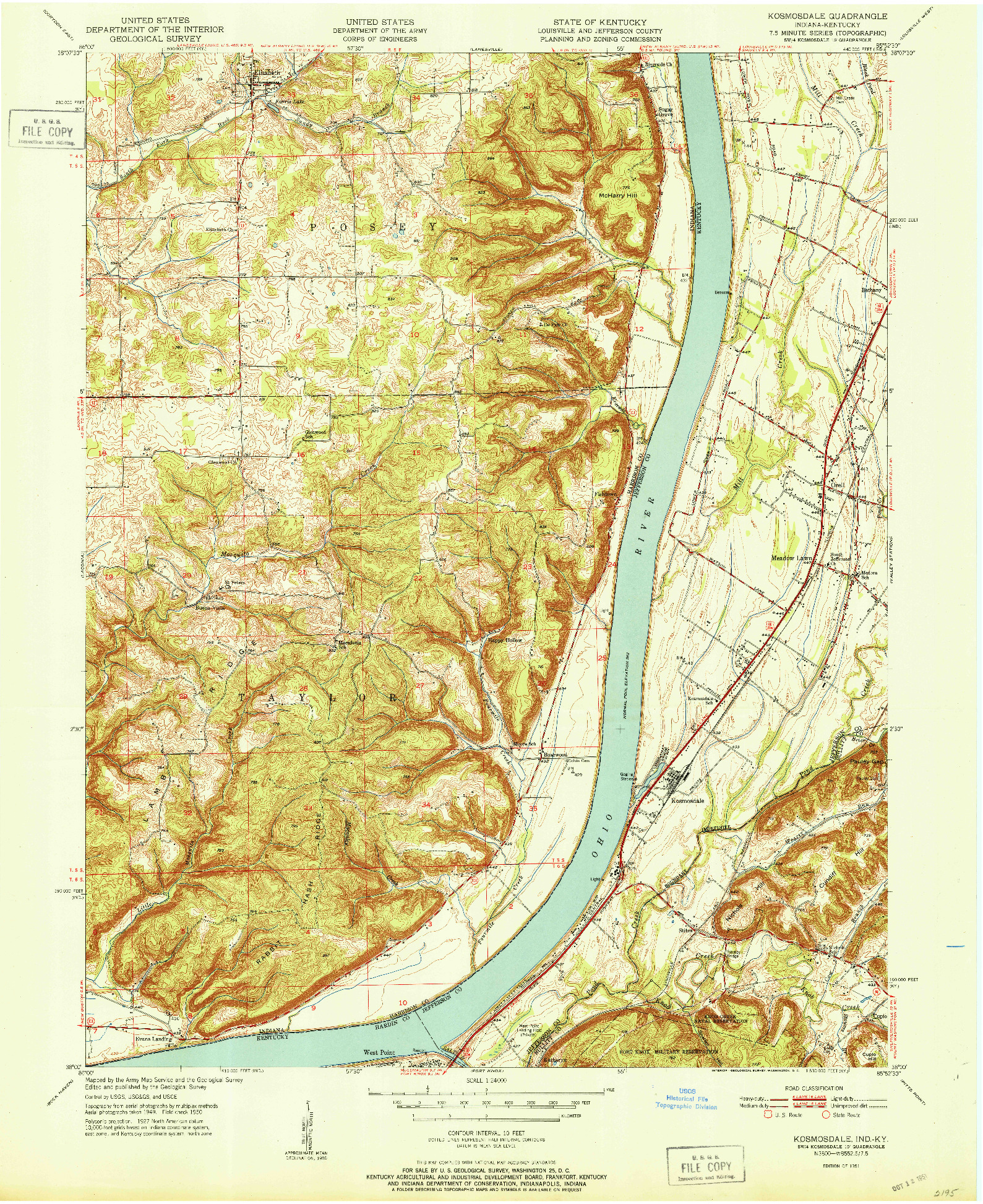 USGS 1:24000-SCALE QUADRANGLE FOR KOSMOSDALE, IN 1951