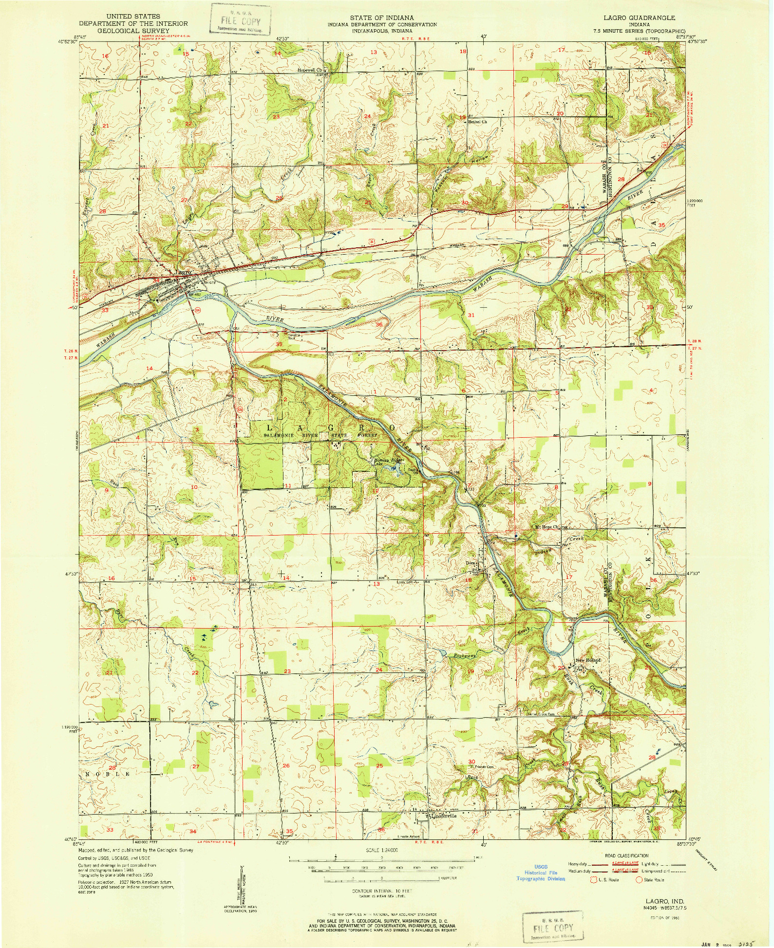 USGS 1:24000-SCALE QUADRANGLE FOR LAGRO, IN 1951