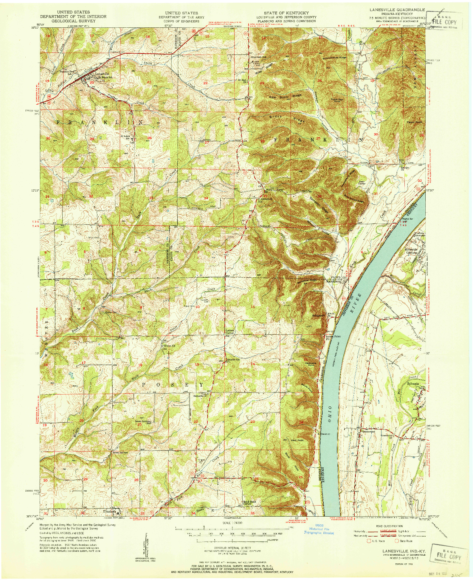 USGS 1:24000-SCALE QUADRANGLE FOR LANESVILLE, IN 1951
