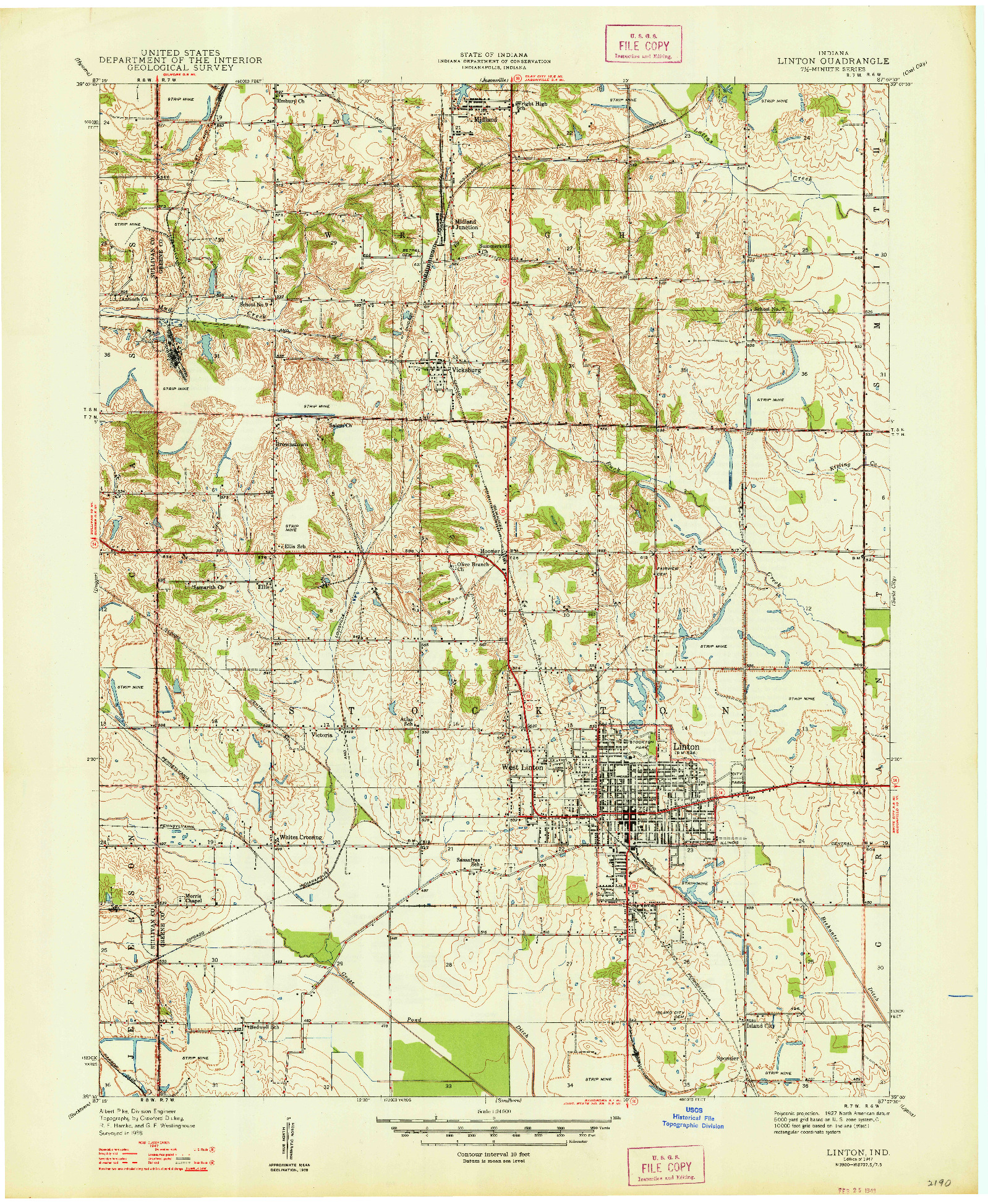 USGS 1:24000-SCALE QUADRANGLE FOR LINTON, IN 1947