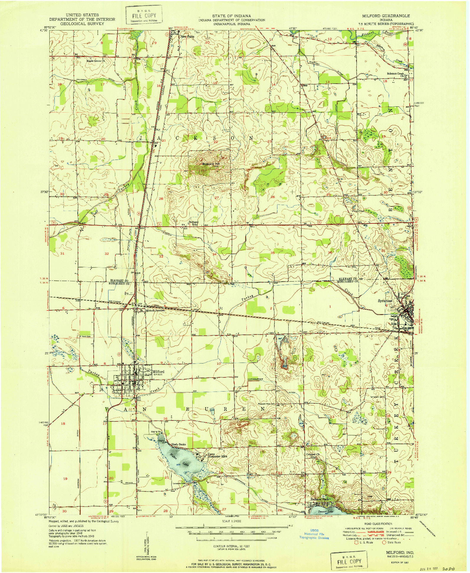 USGS 1:24000-SCALE QUADRANGLE FOR MILFORD, IN 1951